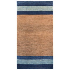 Small Blue and Neutral Contemporary Gabbeh Persian Wool Rug