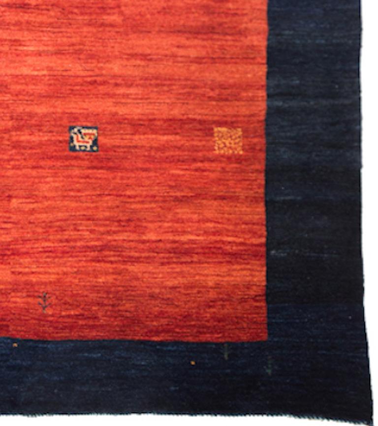 Small Indigo Blue and Red Contemporary Gabbeh Persian Wool Rug For Sale