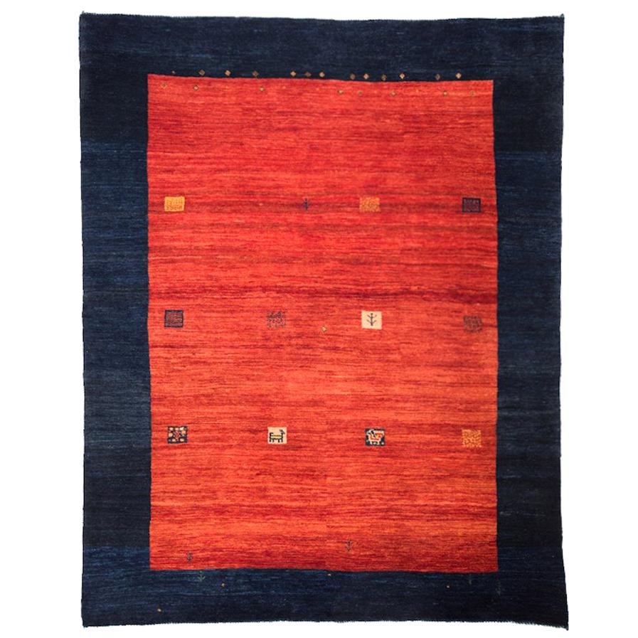 Small Indigo Blue and Red Contemporary Gabbeh Persian Wool Rug For Sale