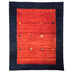 Small Indigo Blue and Red Contemporary Gabbeh Persian Wool Rug 