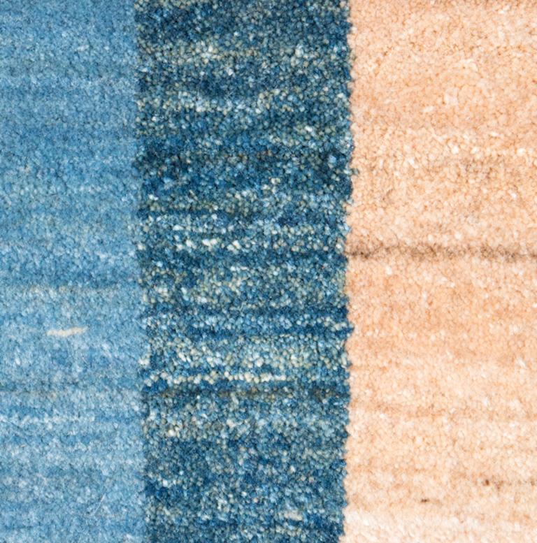 Small Blue and Brown Contemporary Gabbeh Persian Wool Rug. Although it's unlikely they've heard of it, the Qashqai created somewhat of a midcentury masterpiece with this Gabbeh. Imagine a Jacobsen or Eames chair paired with this, and you've got pure