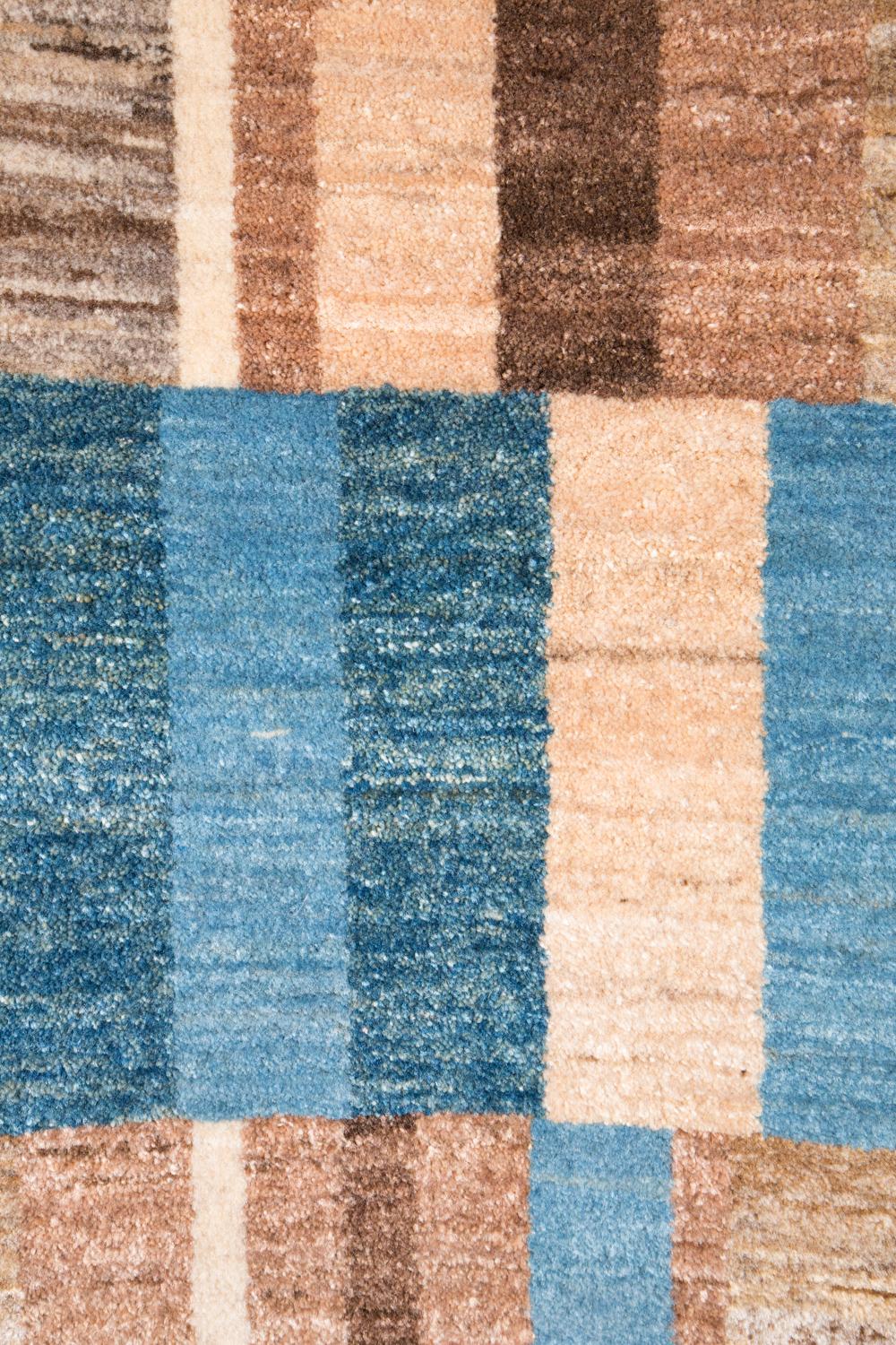 Tribal Small Blue and Brown Contemporary Gabbeh Persian Wool Rug 
