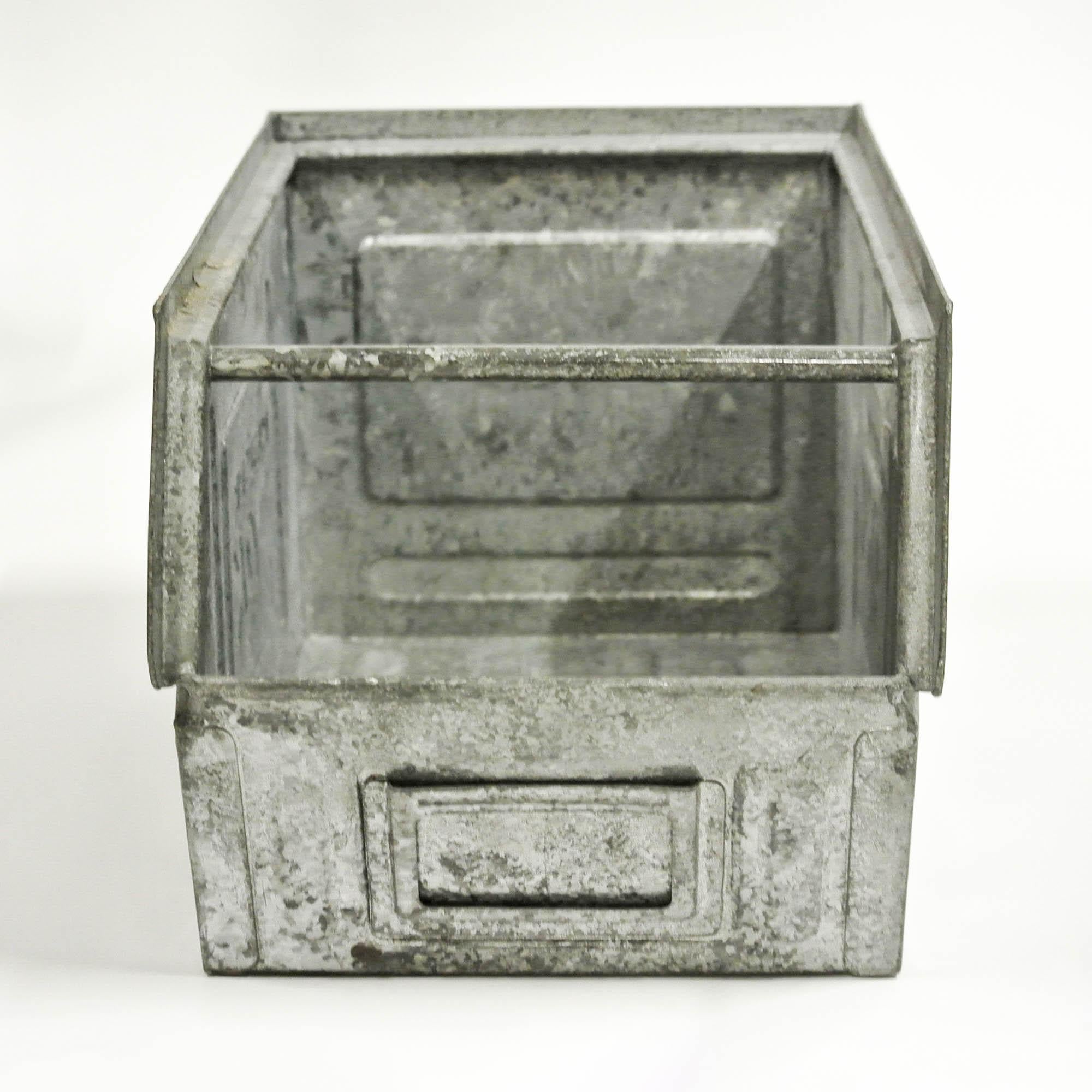 Industrial Small Galvanized Metallic Crates ‘Varnished’, France, circa 1950