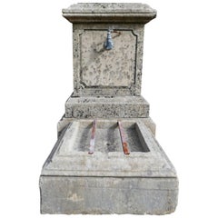 Small Garden Wall Fountain in Aged and Patinated Natural Limestone, Provence