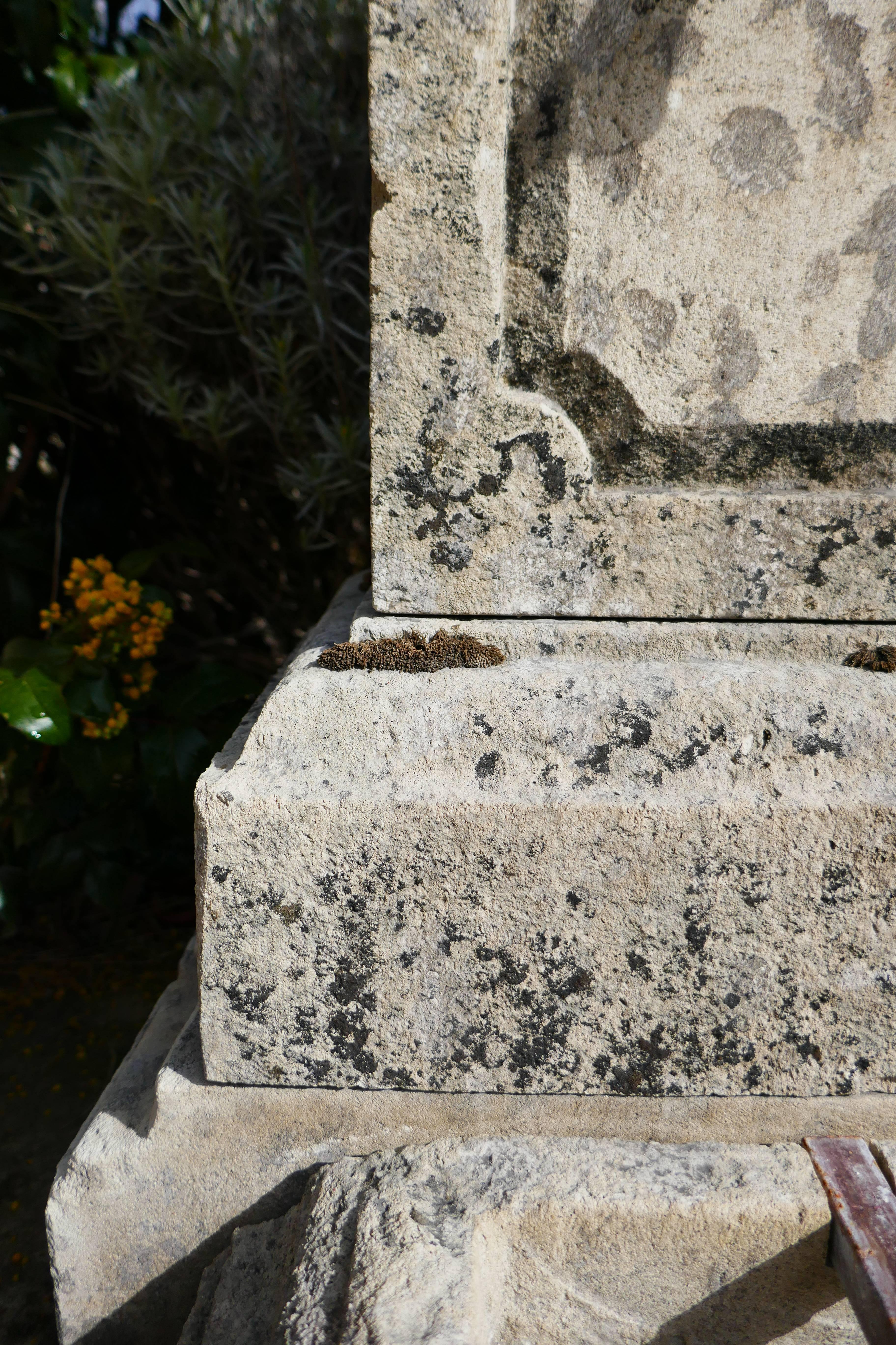 Small Garden Wall Fountain in Aged and Patinated Natural Limestone, Provence For Sale 4