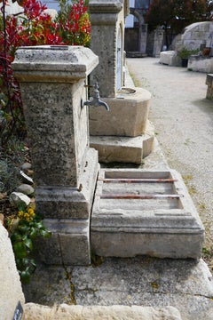 Small Garden Wall Fountain in Aged and Patinated Natural Limestone, Provence