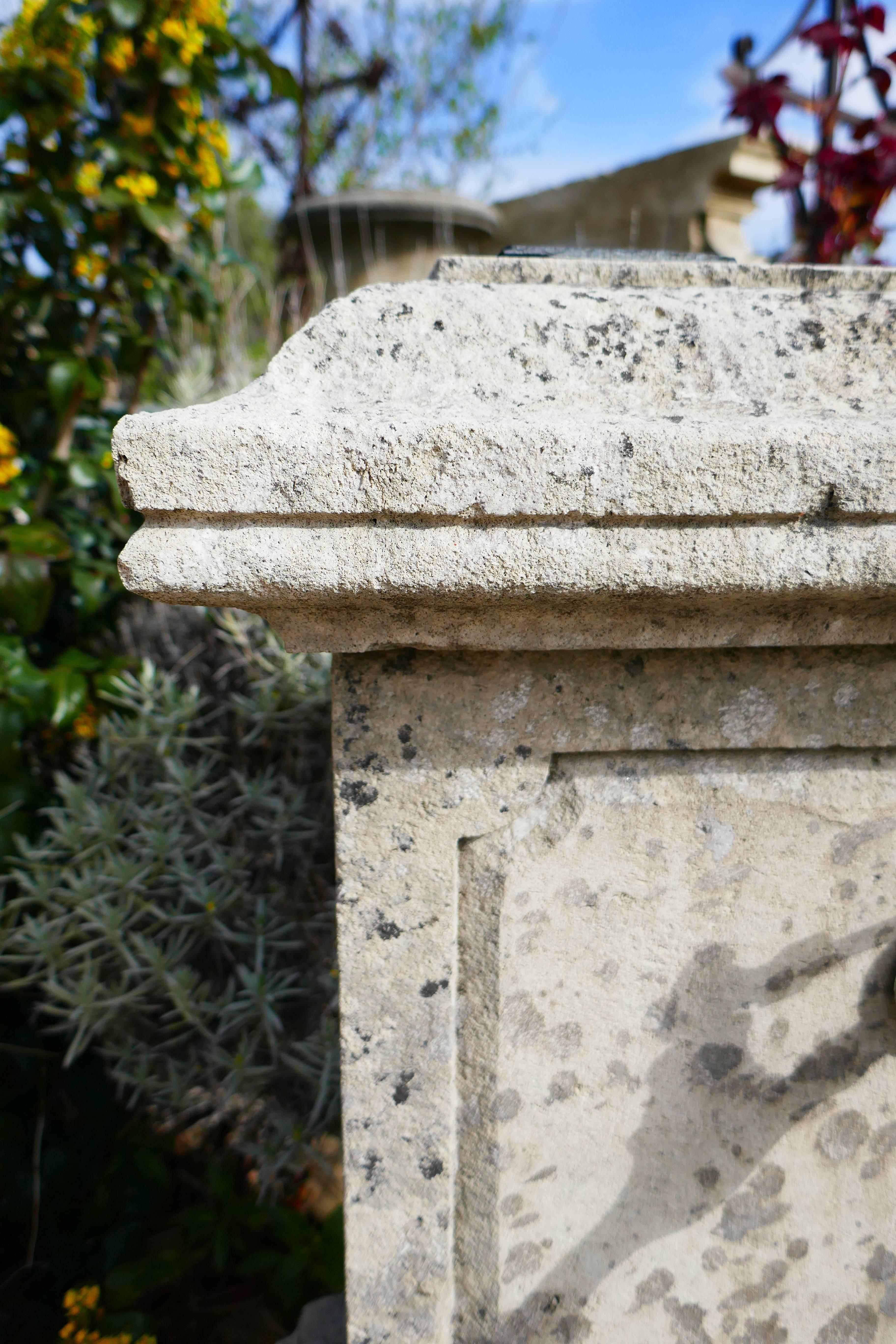Small Garden Wall Fountain in Aged and Patinated Natural Limestone, Provence For Sale 2