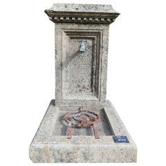 Antique Small Garden Wall Fountain with Hand-Sculpted Pediment in Aged Stone, Provence