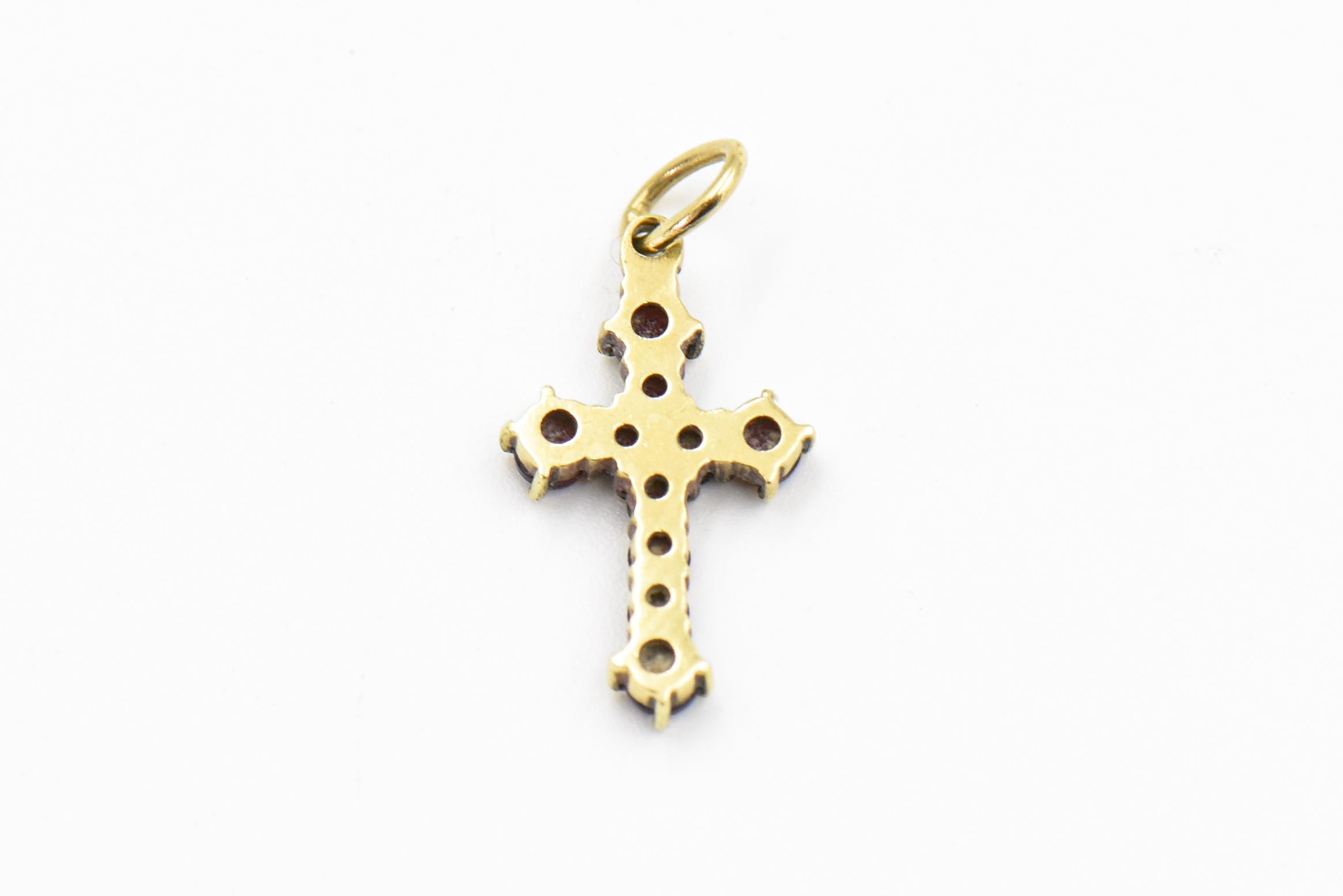 Small Garnet Yellow Gold Cross Pendant  For Sale 2