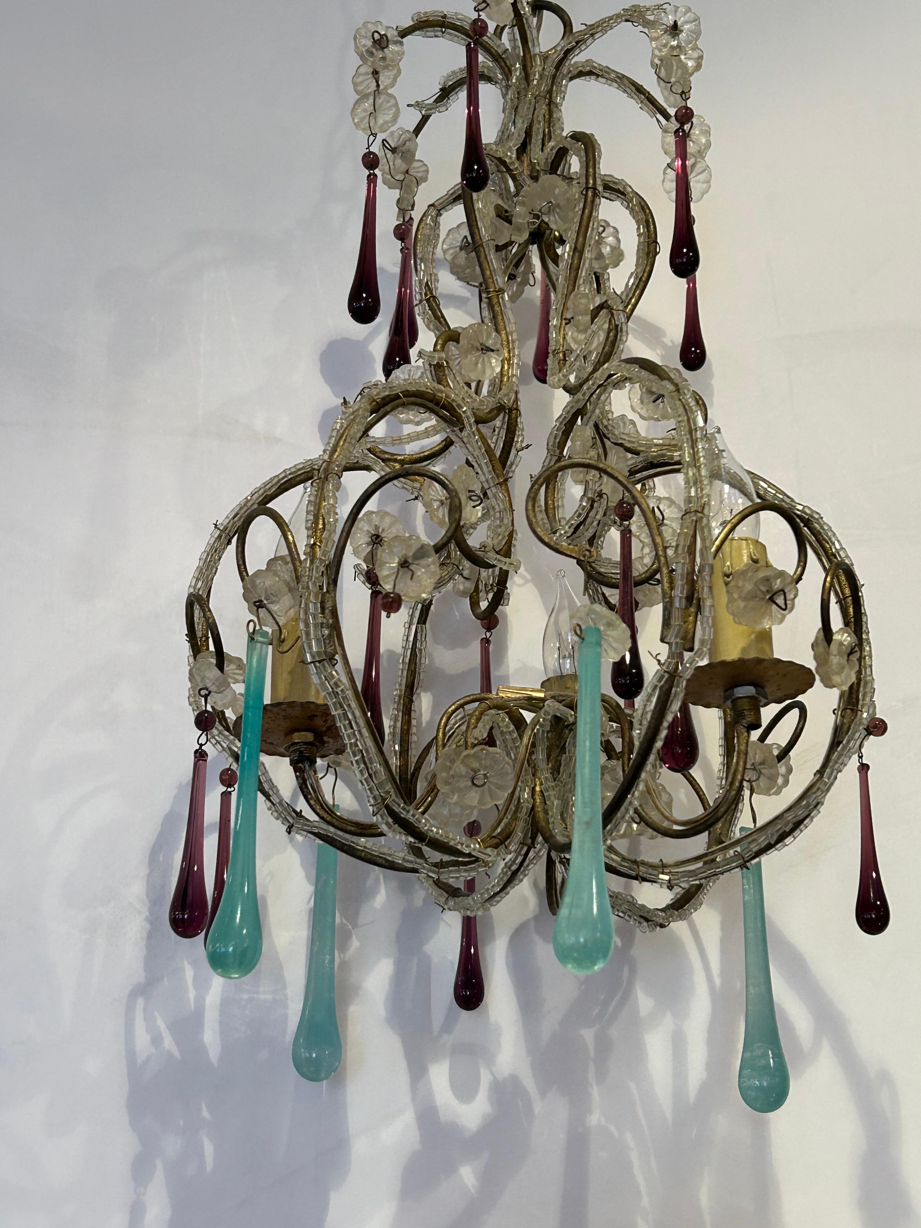 Mid-20th Century Small Gem of a Venetian Beaded Chandelier Pendant For Sale