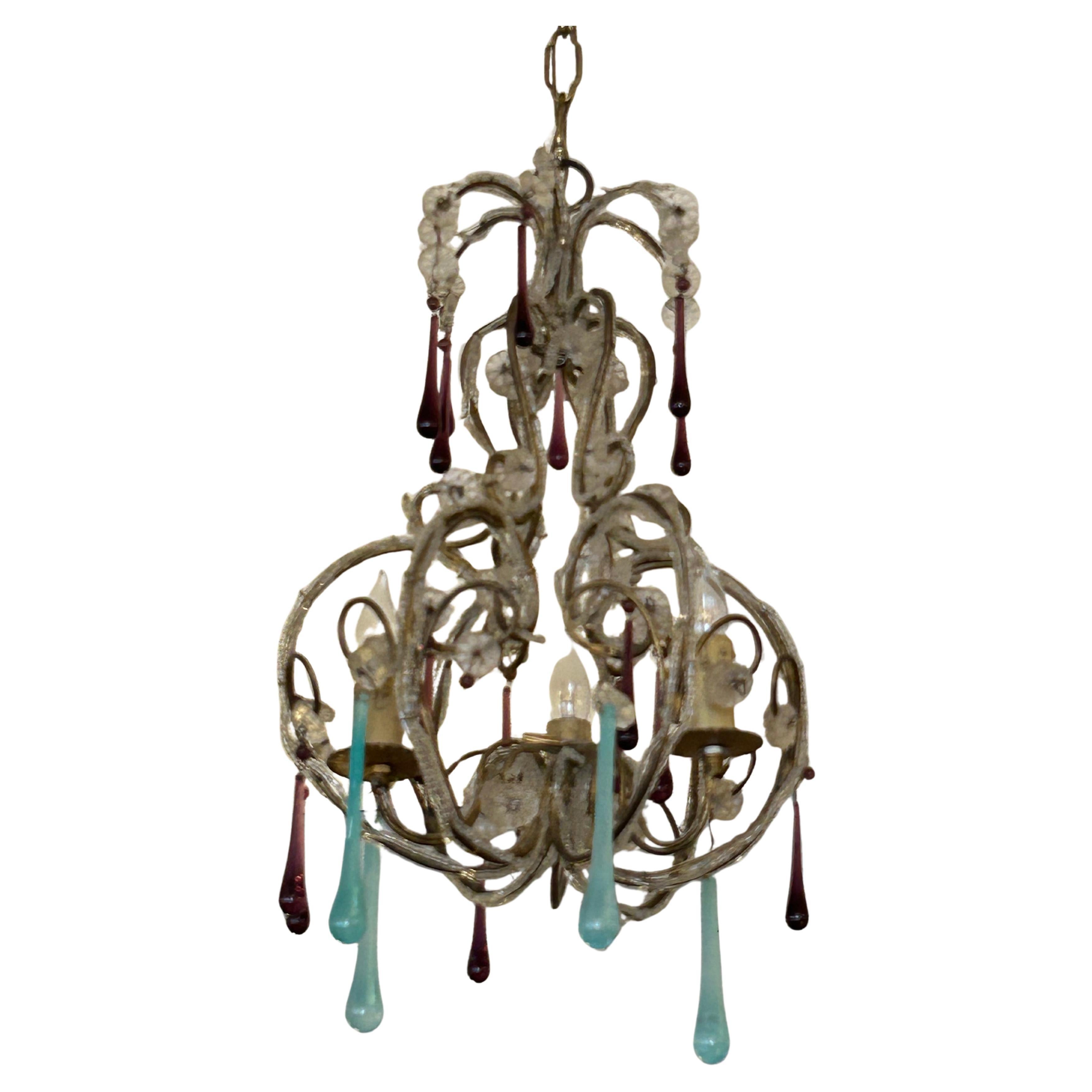 Small Gem of a Venetian Beaded Chandelier Pendant For Sale