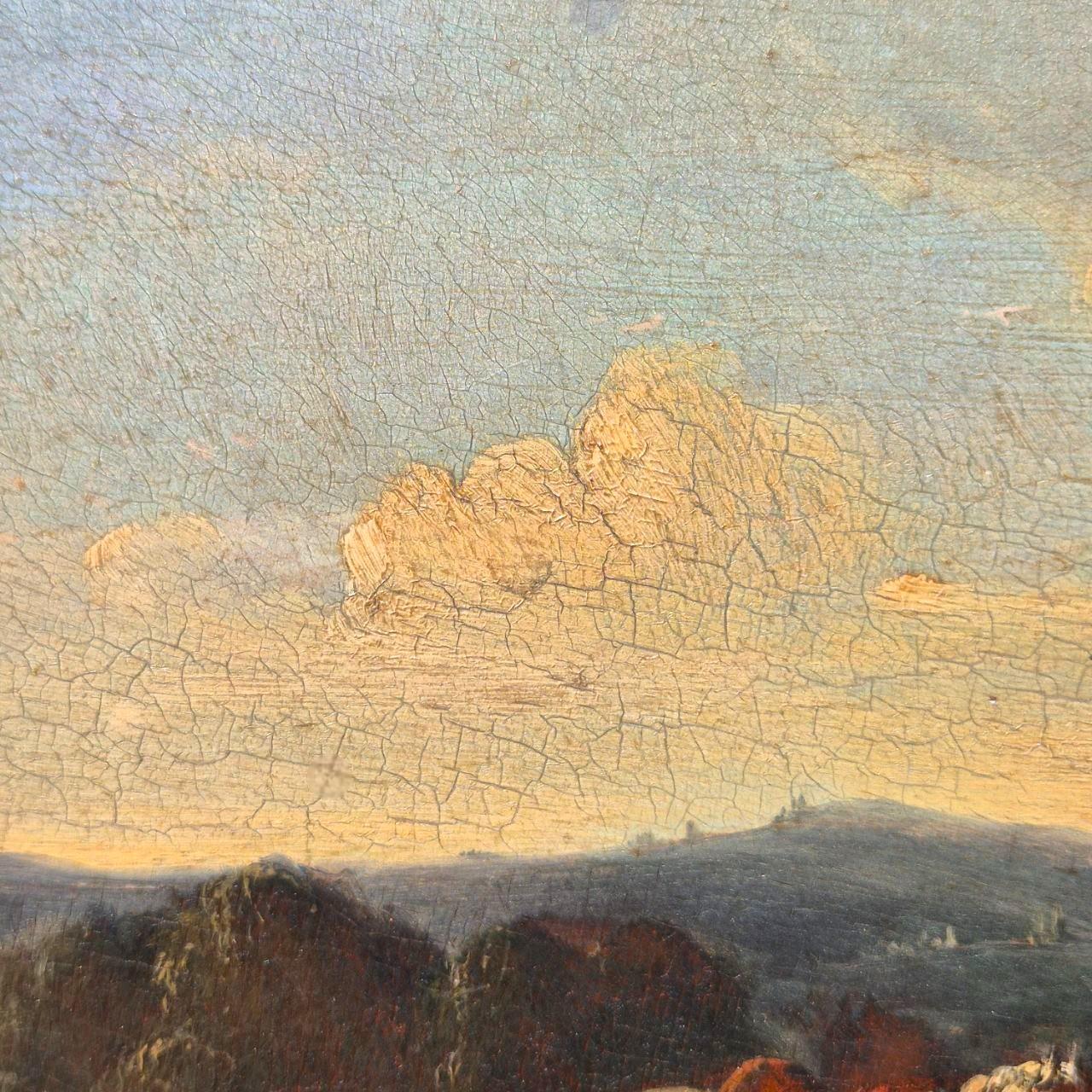 Kleines Genrebild - Begegnung eines adligen Paares, Öl auf Holz, 19. im Angebot 3