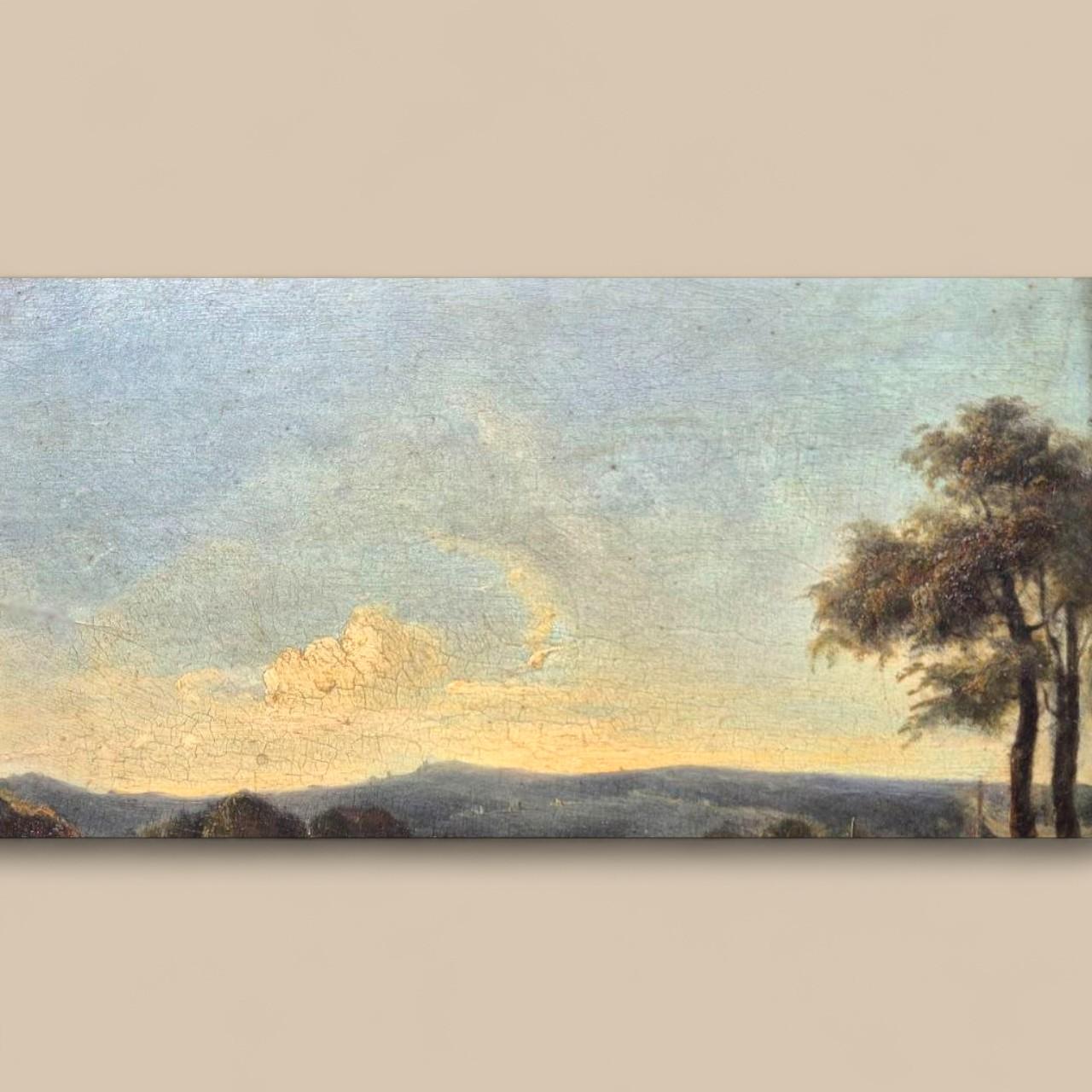 Kleines Genrebild - Begegnung eines adligen Paares, Öl auf Holz, 19. im Angebot 4