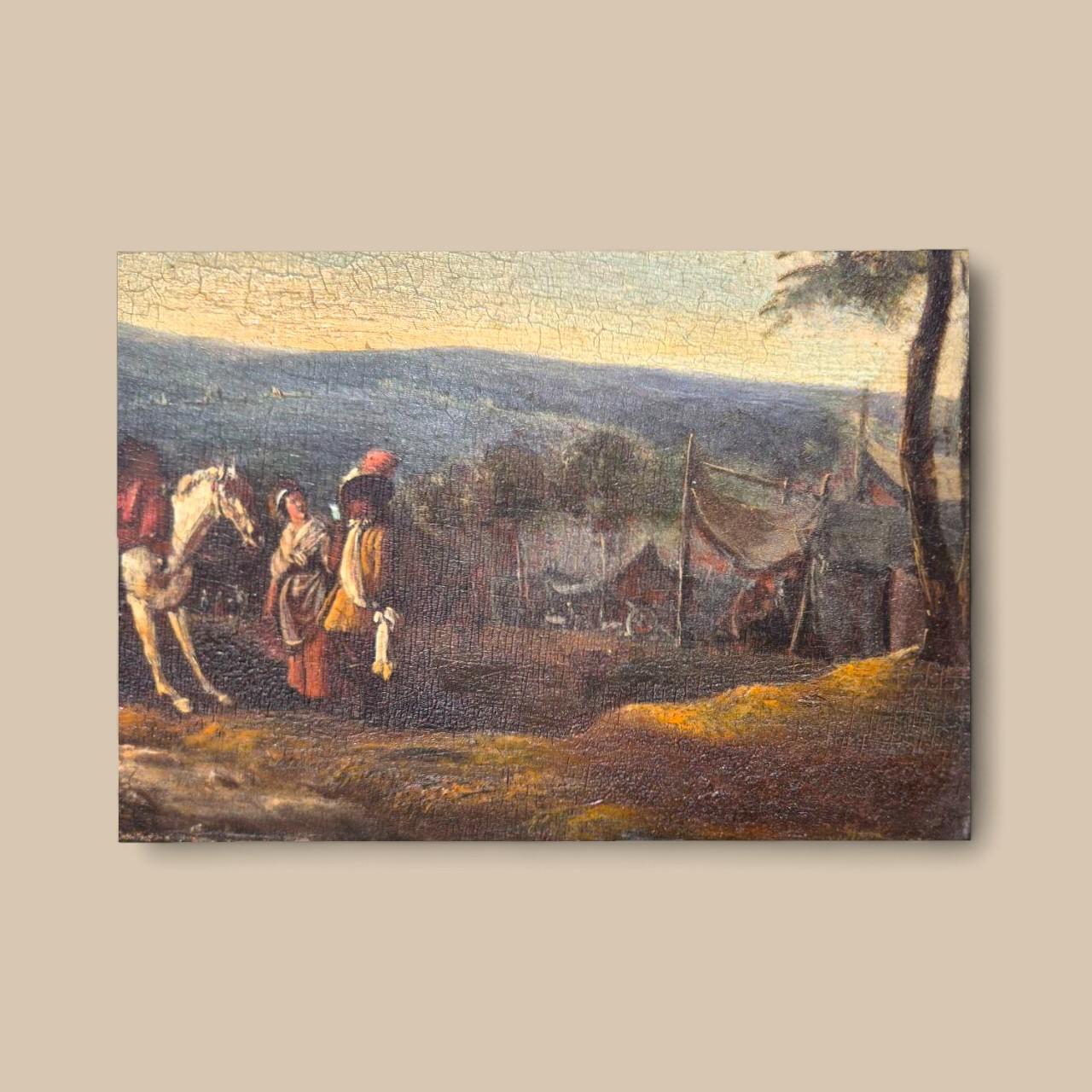 Kleines Genrebild - Begegnung eines adligen Paares, Öl auf Holz, 19. im Angebot 5