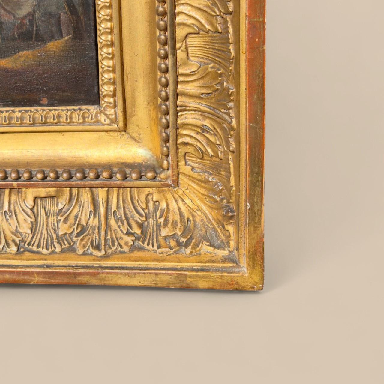 Kleines Genrebild - Begegnung eines adligen Paares, Öl auf Holz, 19. im Angebot 6