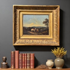 Small Genre Painting – Encounter of a Noble Couple, oil on wood, 19th Century