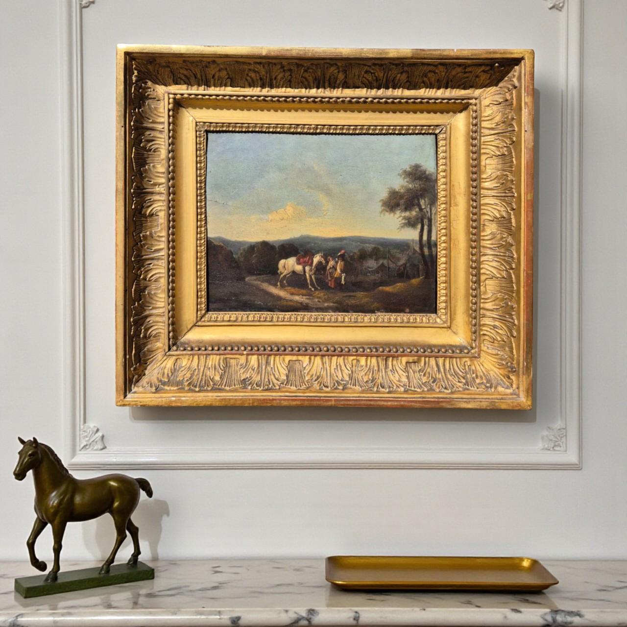 Kleines Genrebild - Begegnung eines adligen Paares, Öl auf Holz, 19. (Napoleon III.) im Angebot