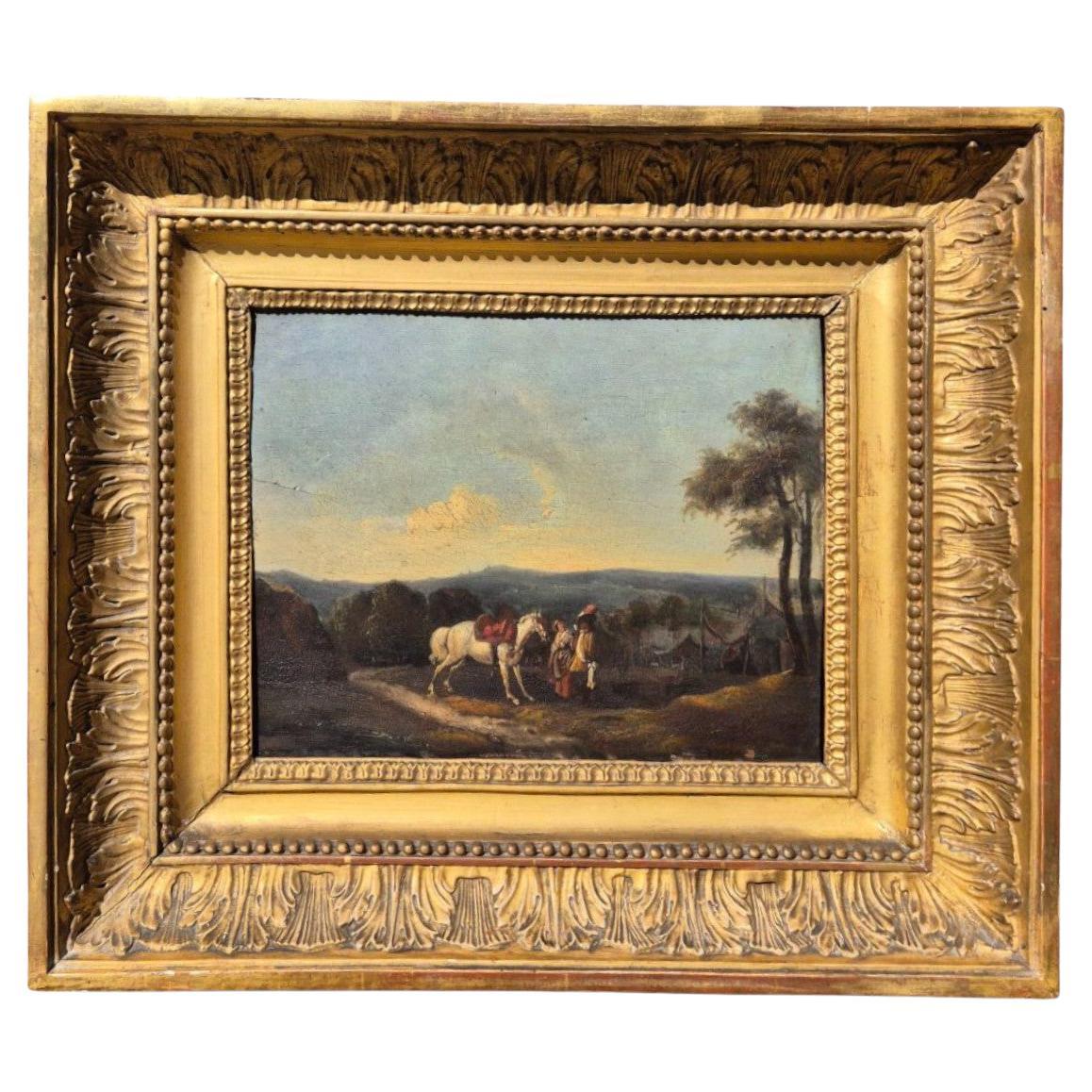 Kleines Genrebild - Begegnung eines adligen Paares, Öl auf Holz, 19.