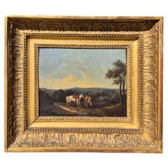 Small Genre Painting – Encounter of a Noble Couple, oil on wood, 19th Century