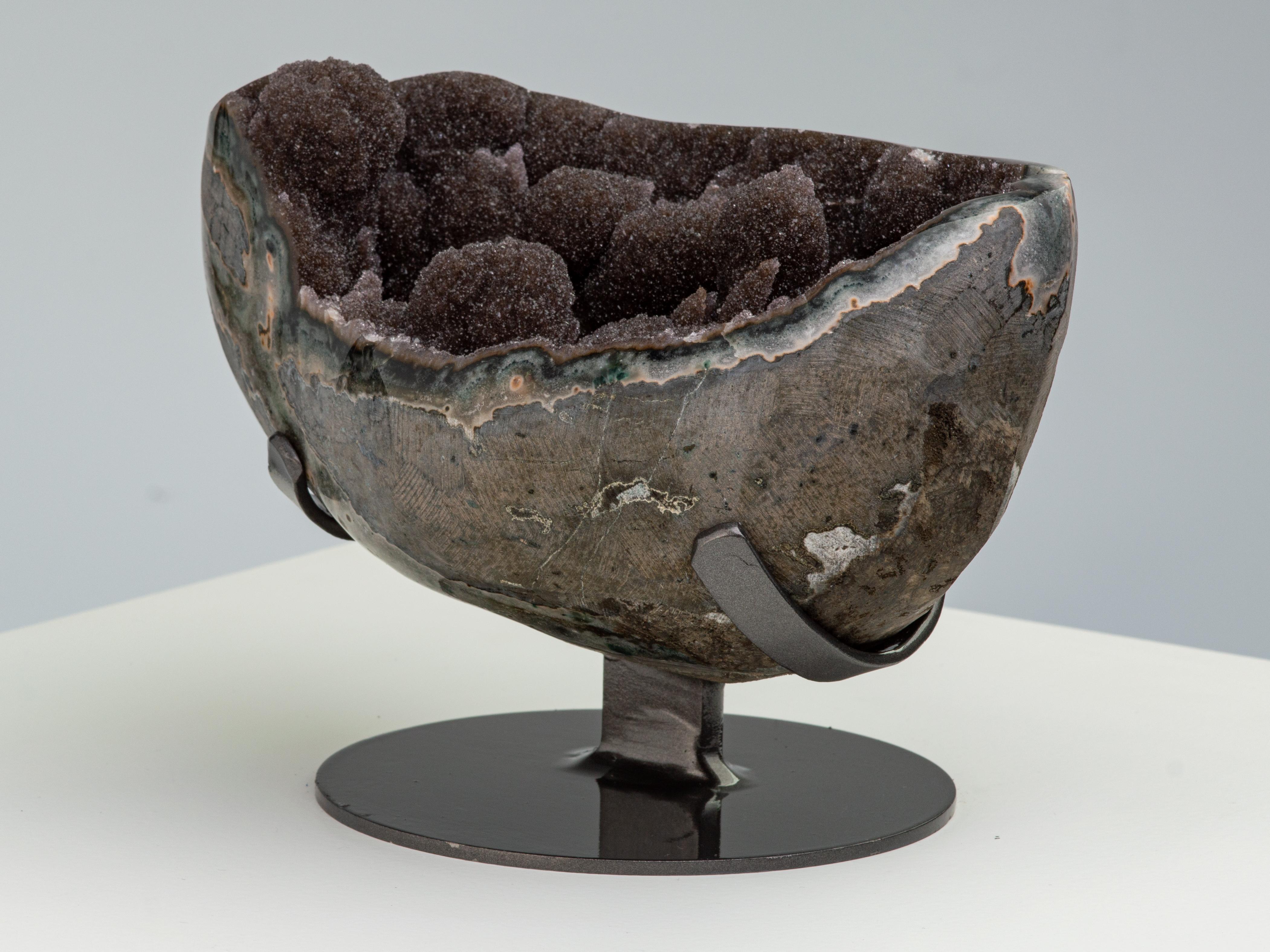 18th Century and Earlier Small Geode with Brown Druzy Stalactites