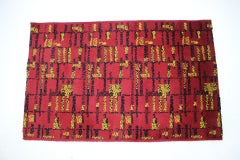 Small Geometric Abstract Wool Bouclé Carpet/Rug-1950s / Czechoslovakia