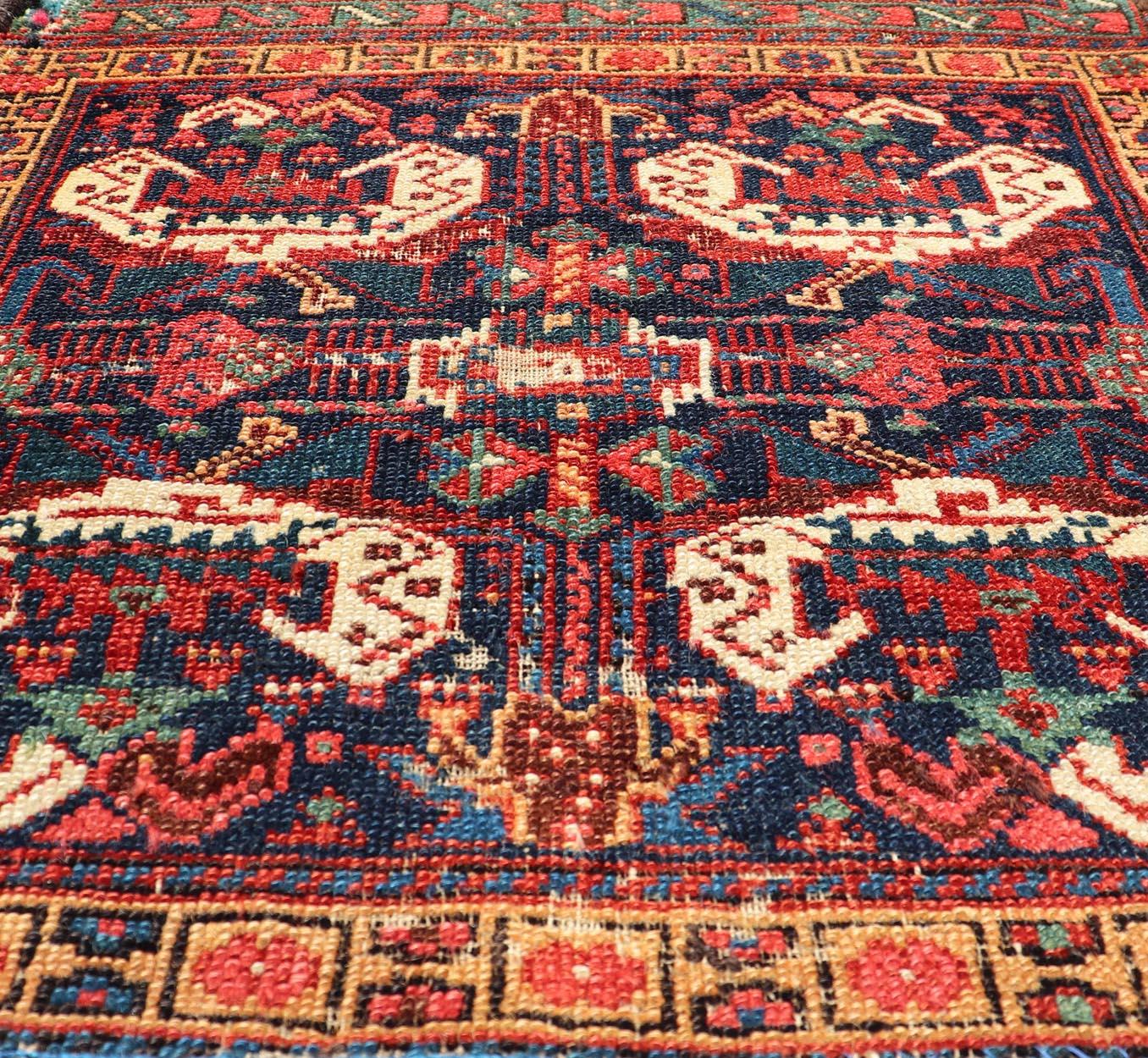 Tribal Small Geometric Design Antique Persian Afshar Rug With Medallion Design  For Sale