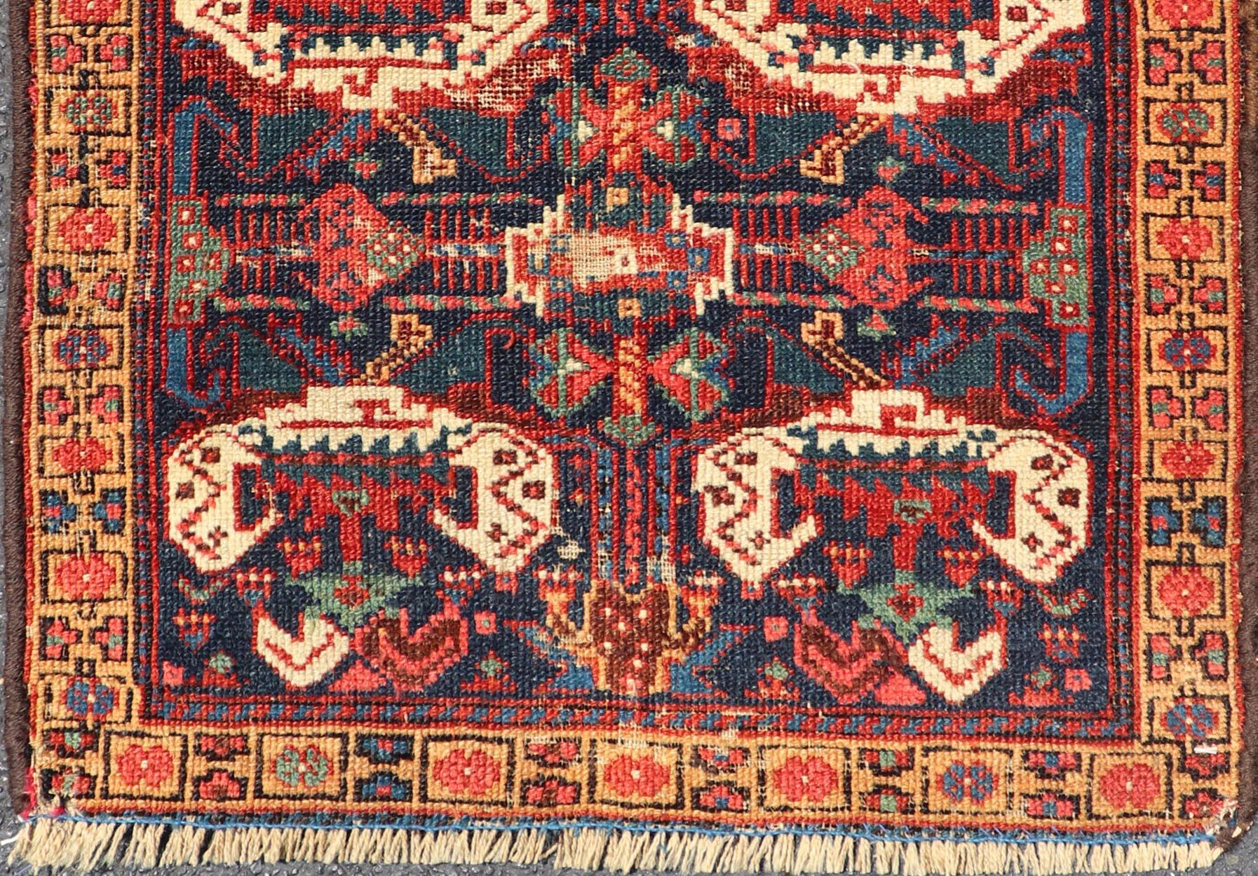 20th Century Small Geometric Design Antique Persian Afshar Rug With Medallion Design  For Sale