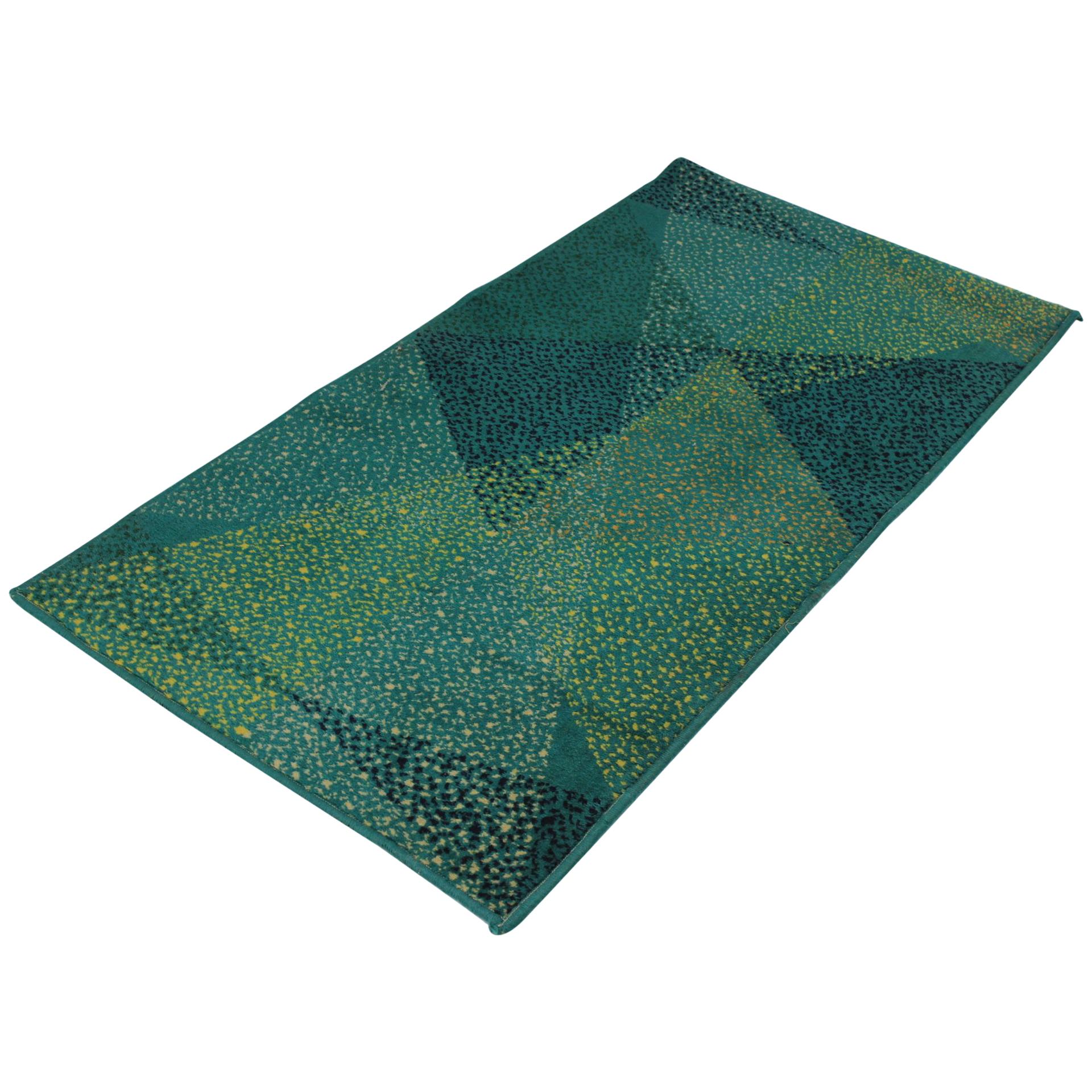Geometrischer grüner Teppich oder Teppich, 1970er Jahre