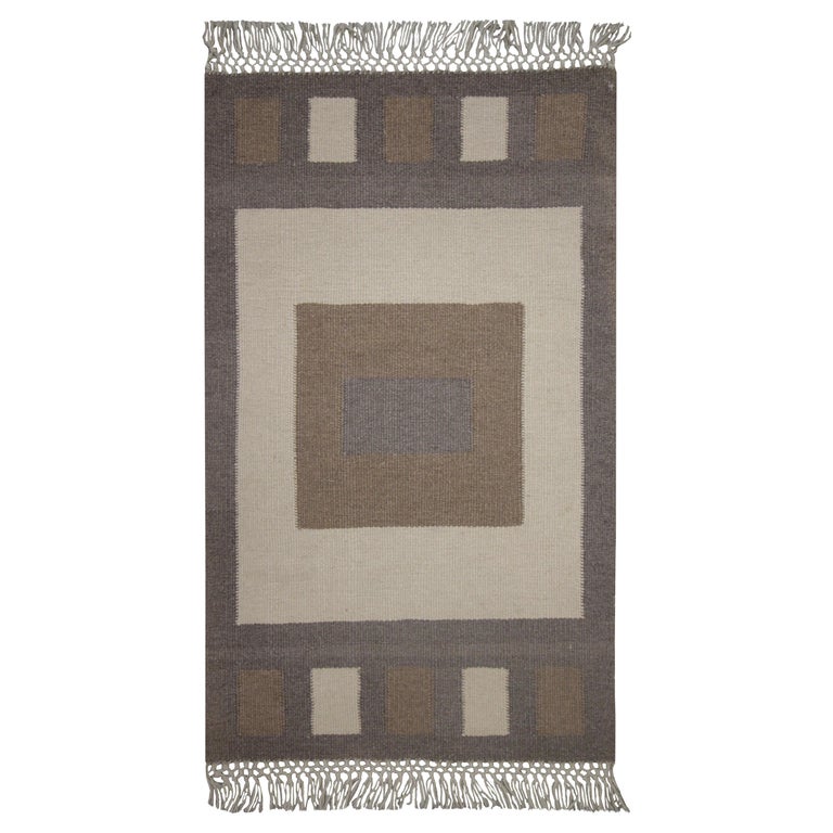 Small Geometric Rug Handmade Grey Beige Carpet Rug Modern Wool Door Mat For Sale at 1stDibs