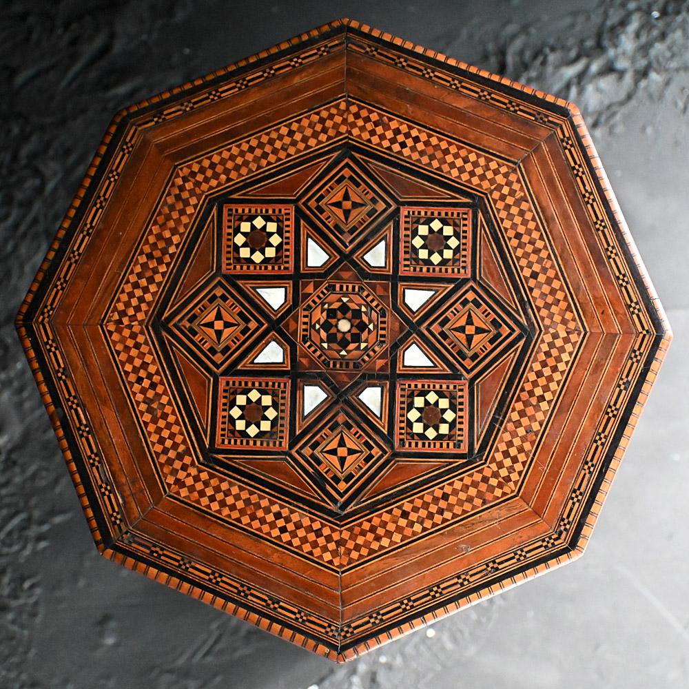 Small Geometric Shaped Early 20th century Damascus Side Table 

A highly decorative Early 20th century inlaid Damascus side tables. Displaying highly detailed geometric inlaid pattern work, easily placed interior design pieces of furniture that