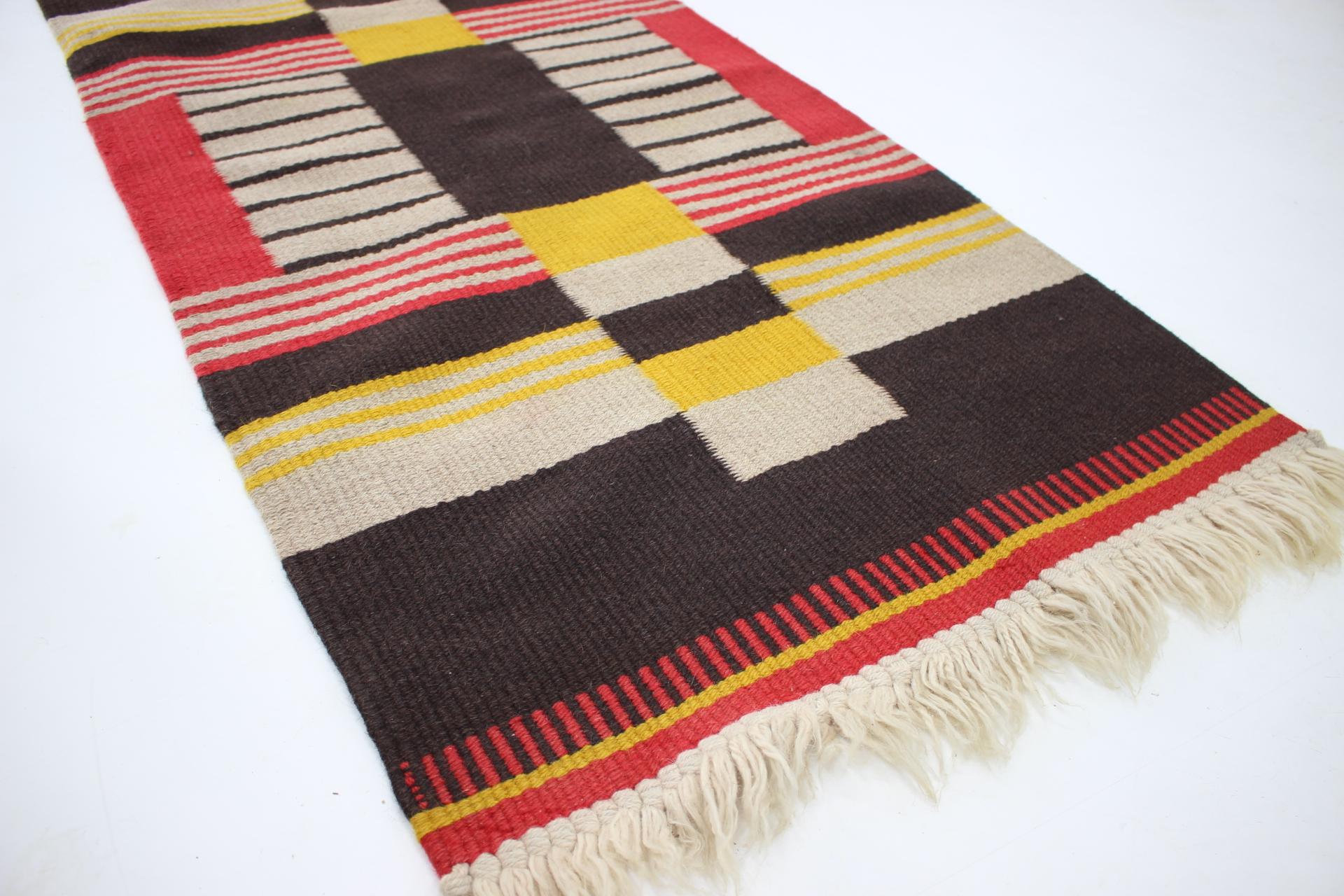 Czech Small Geometric Wool Kilim Carpet Designed by Antonin Kybal, 1940s For Sale