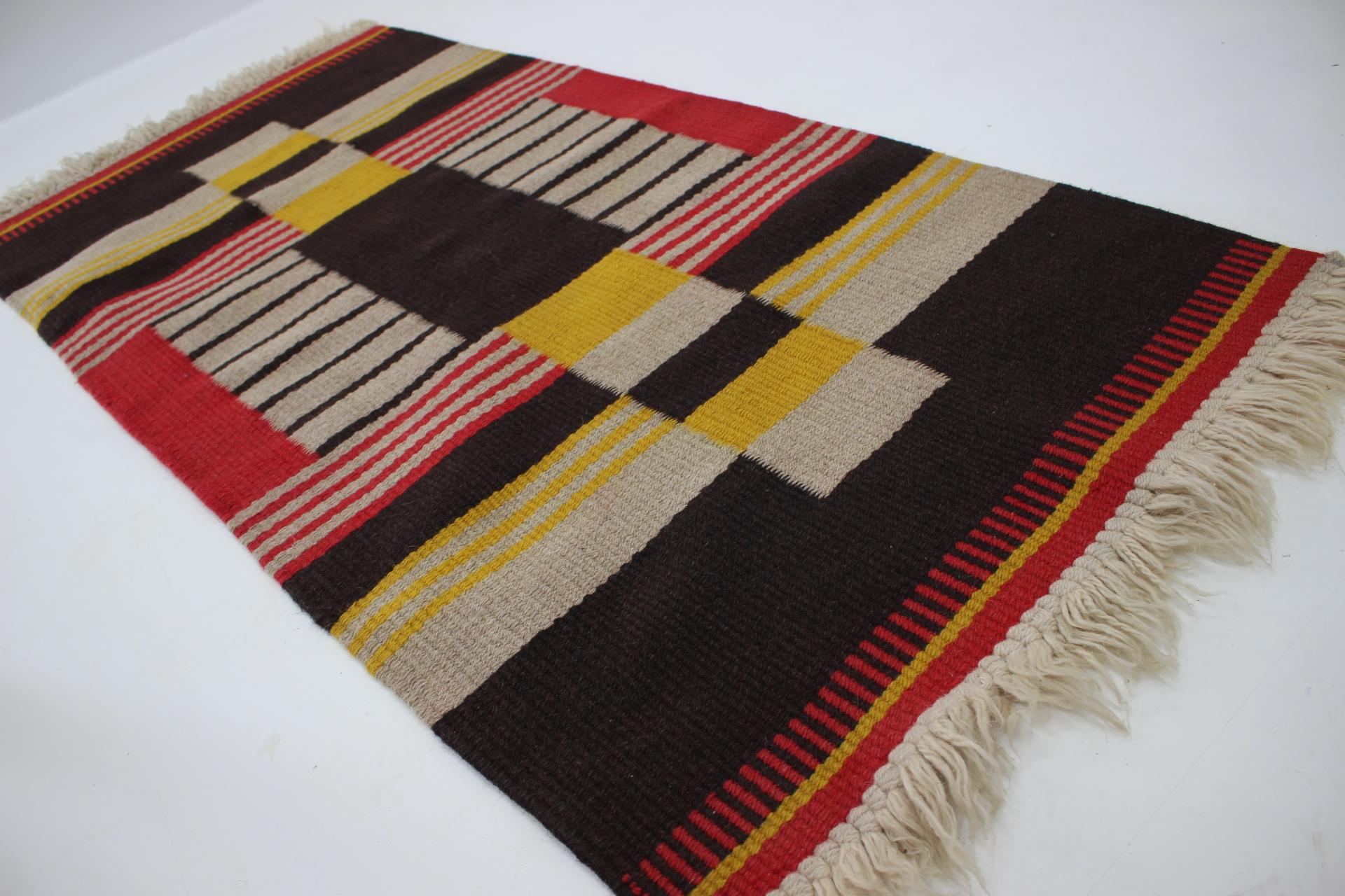 Woven Small Geometric Wool Kilim Carpet Designed by Antonin Kybal, 1940s For Sale