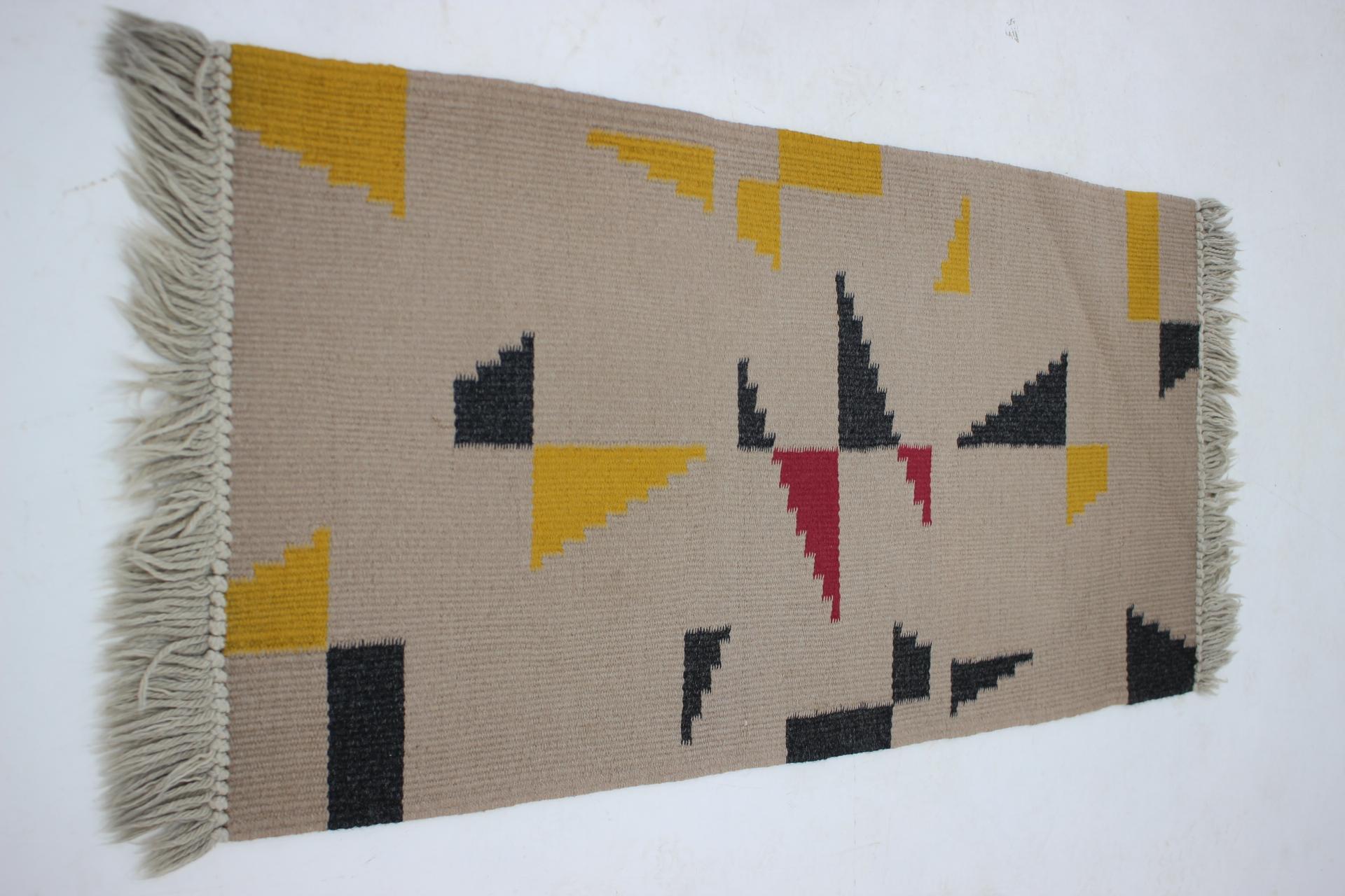 Czech Small Geometric Wool Kilim Carpet/Rug in Style of Antonin Kybal, 1950s For Sale