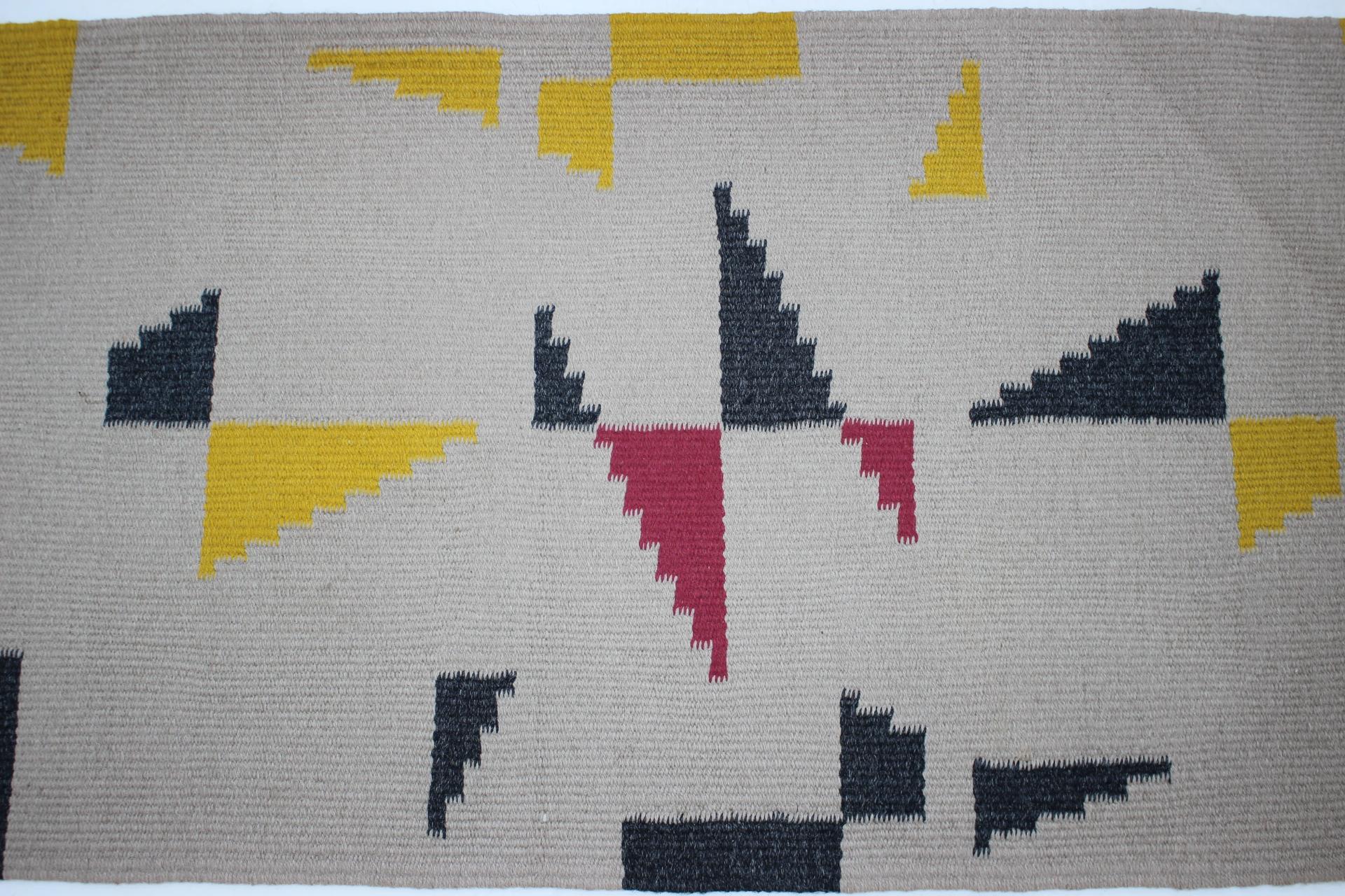 Woven Small Geometric Wool Kilim Carpet/Rug in Style of Antonin Kybal, 1950s For Sale