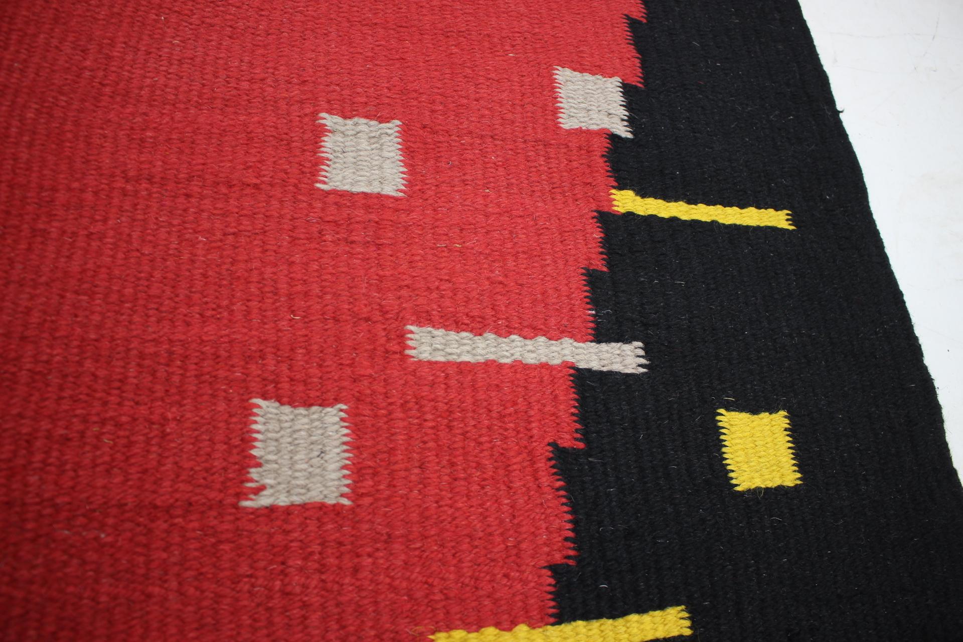 Small Geometric Wool Kilim Carpet / Rug in Style of Antonin Kybal, 1950s In Good Condition In Praha, CZ