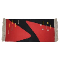 Small Geometric Wool Kilim Carpet / Rug in Style of Antonin Kybal, 1950s