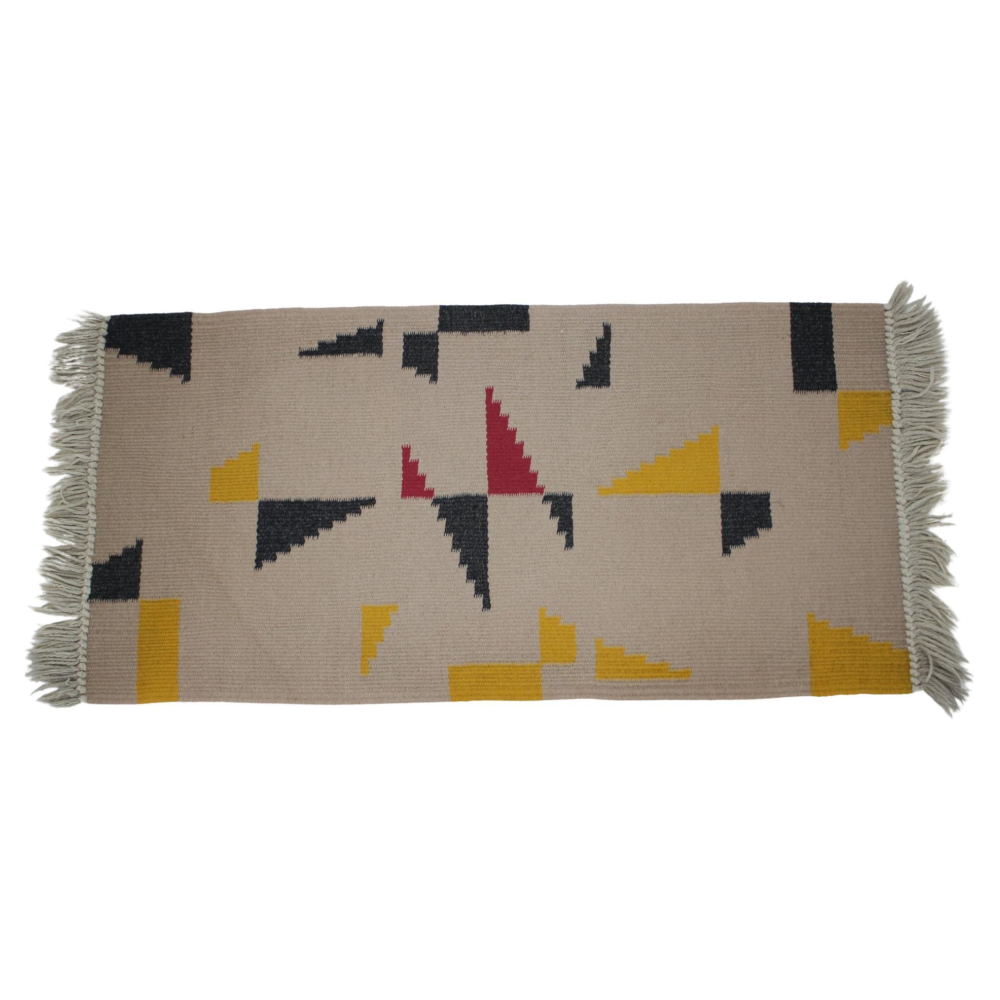 Small Geometric Wool Kilim Carpet/Rug in Style of Antonin Kybal, 1950s