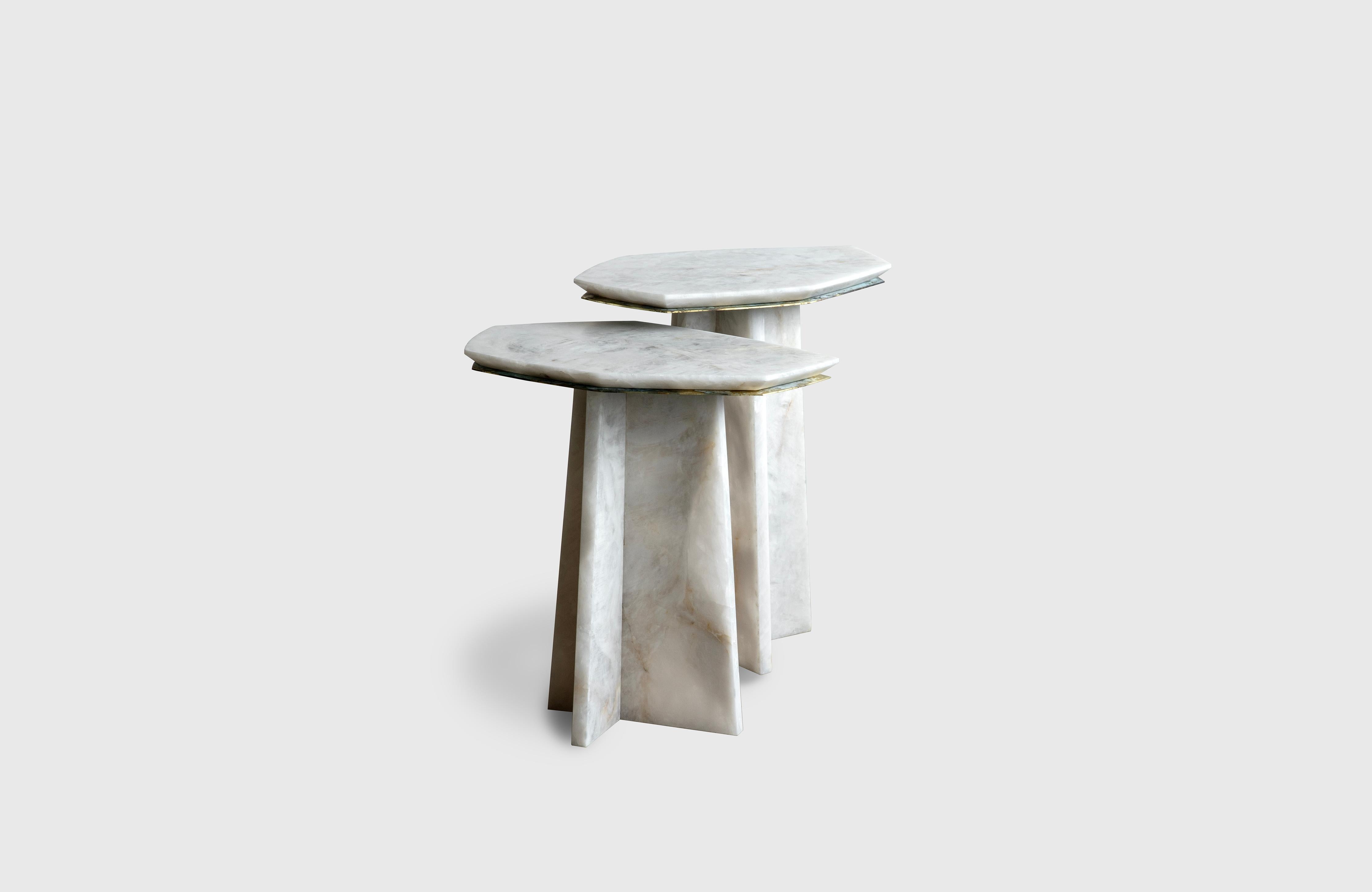 Small Geometrik Cantilever coffee table by Atra Design
Dimensions: D 50 x W 36.6 x H 48 cm
Materials: Marble, Brass
Also available in different stones: Calacatta Viola, Rhino Quartz, Calacata Gold. 
Available in other size: H 53 cm.

Atra