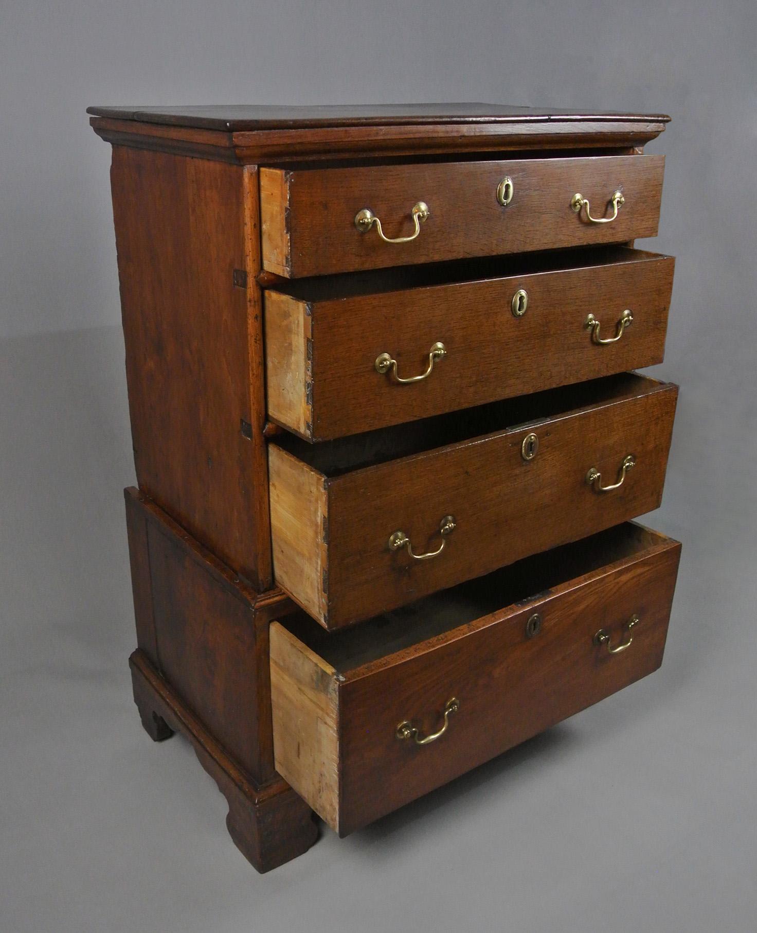 Small George II Oak and Burr Elm Chest on Chest c. 1740 1