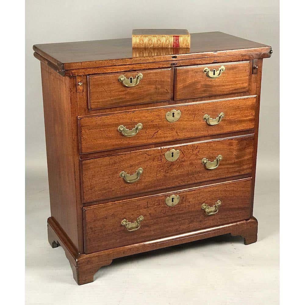 English Small George II Walnut Fold Over Top Bachelor Chest