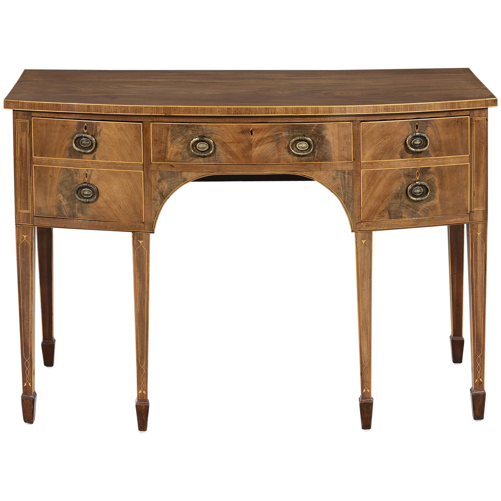 Small George III Sheraton Period Inlaid Mahogany Bow-Fronted Sideboard For Sale