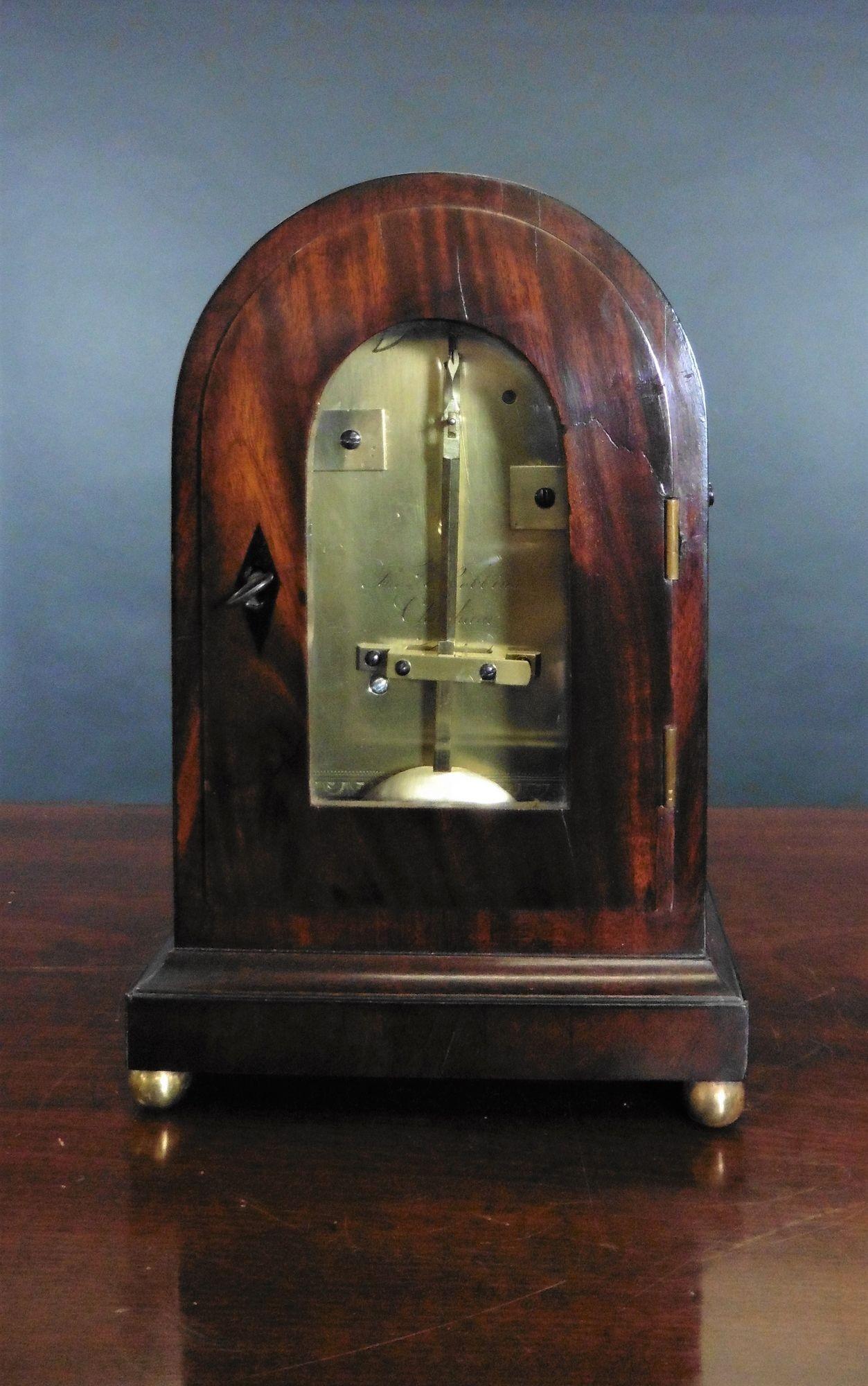 Small Georgian Mahogany Bracket Clock by Thomas Robbins, Chatham For Sale 1