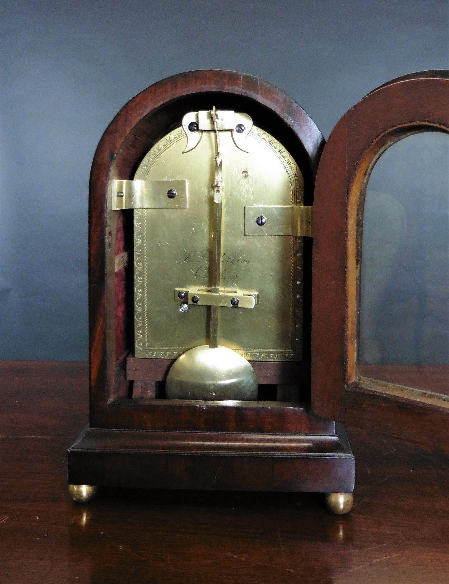 Small Georgian Mahogany Bracket Clock by Thomas Robbins, Chatham For Sale 2