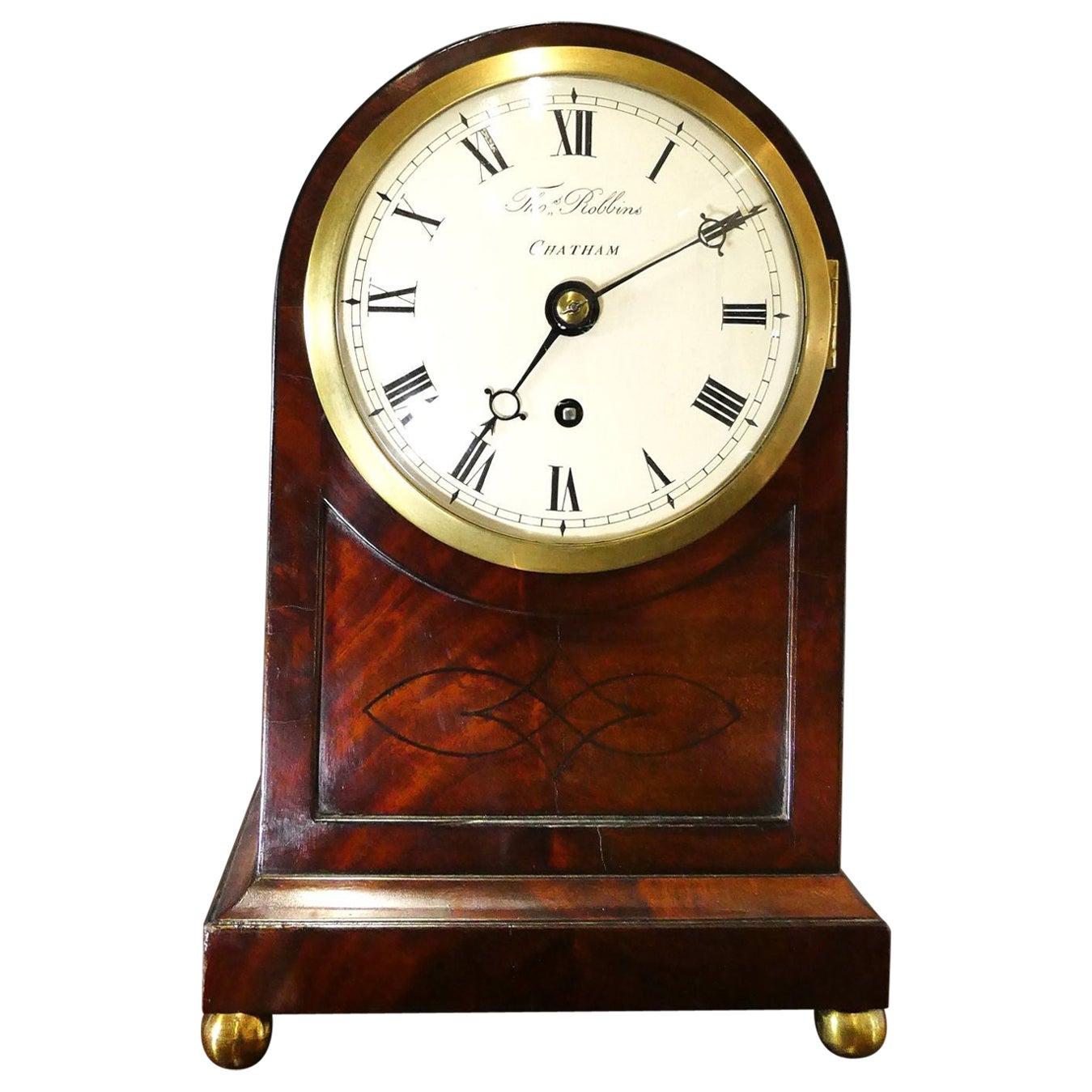 Piccolo orologio a staffa georgiano in mogano di Thomas Robbins, Chatham in vendita