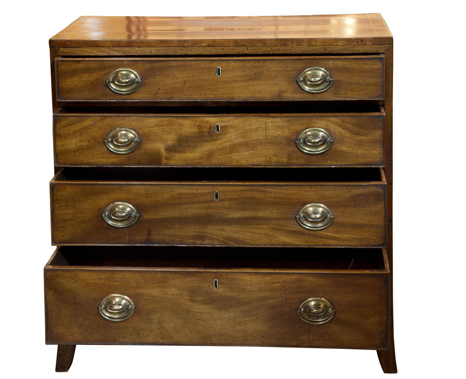 Small Georgian mahogany chest with crossbanded top and original handles 

circa 1790.