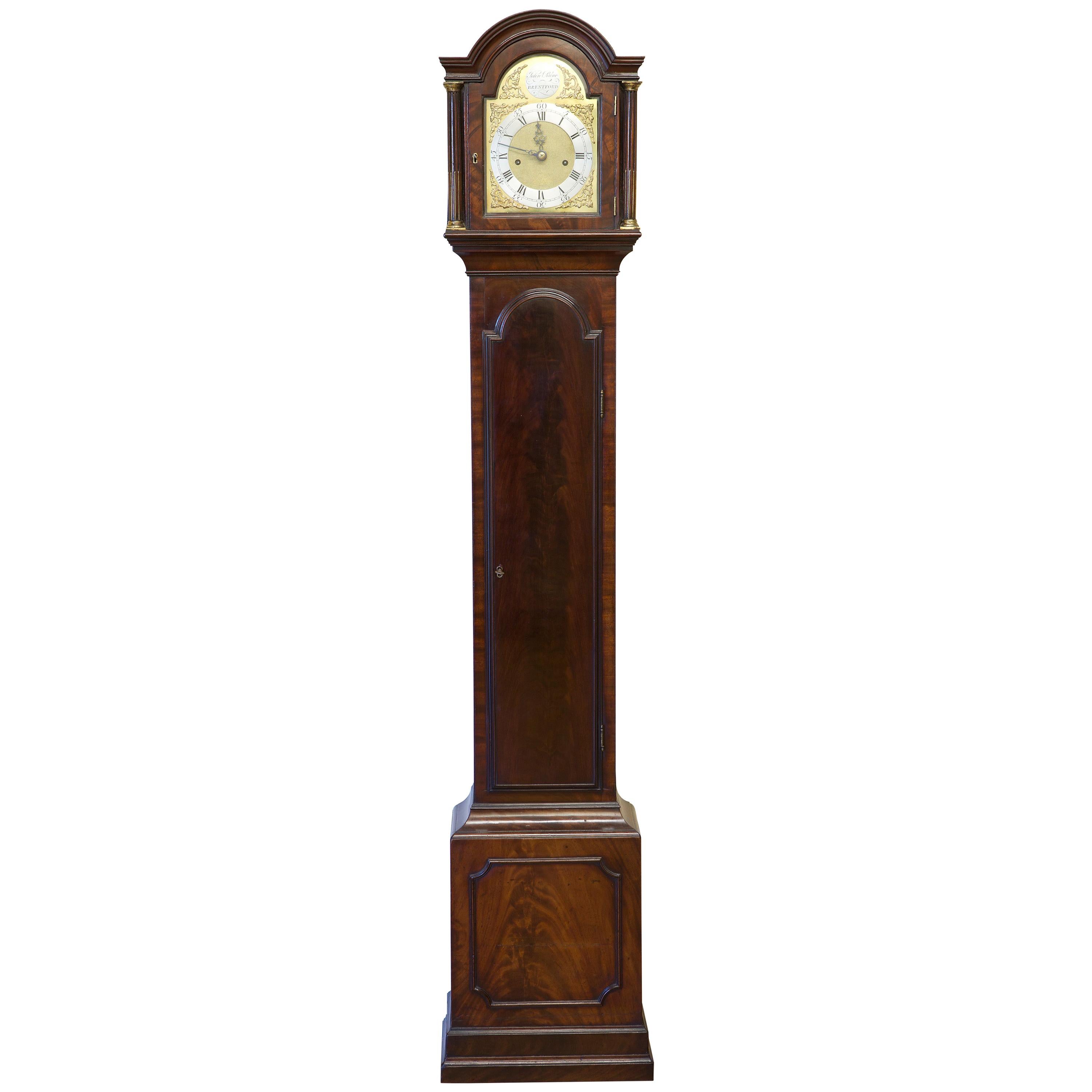 Small Georgian Mahogany Longcase Clock by John Paine, Brentford For Sale