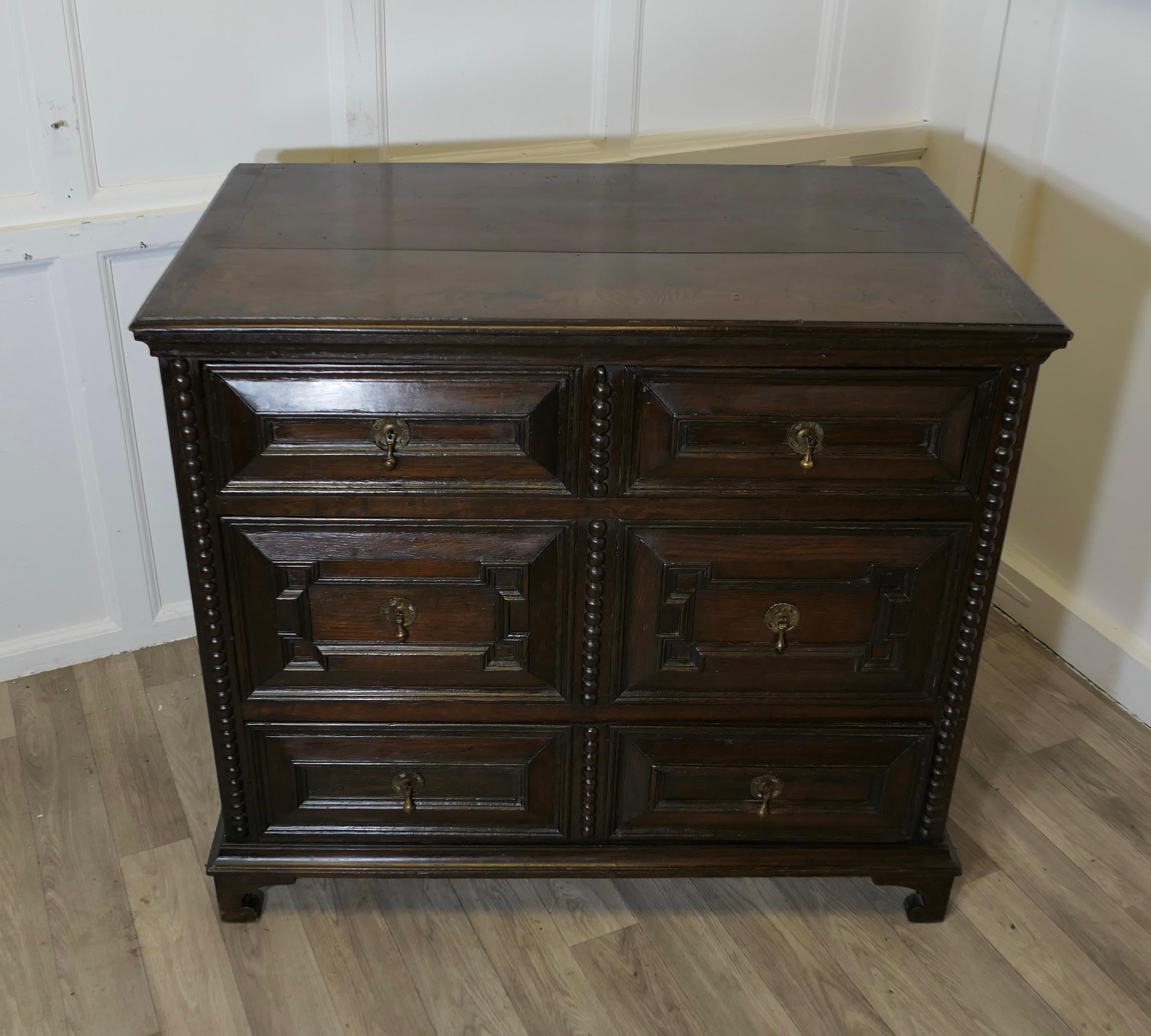  Piccola cassettiera georgiana in Oak

Questo è un  piccola cassettiera di belle proporzioni con 3 cassetti lunghi. I frontali dei cassetti sono decorati geometricamente con pannelli e torniture profondamente modellate.
La cassapanca ha una patina
