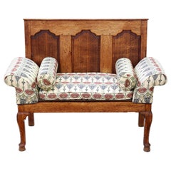 Small Georgian Oak Settle Bench Seat, 18th Century