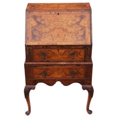 Small Georgian Revival Inlaid Burr Walnut Bureau Desk Writing Table