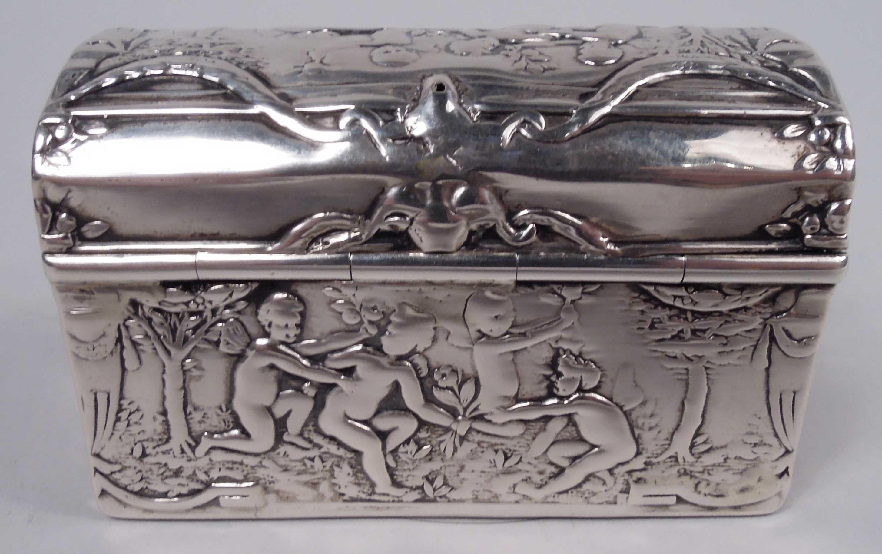 Rococo Revival German Hanau Rococo Silver Casket Snuffbox For Sale